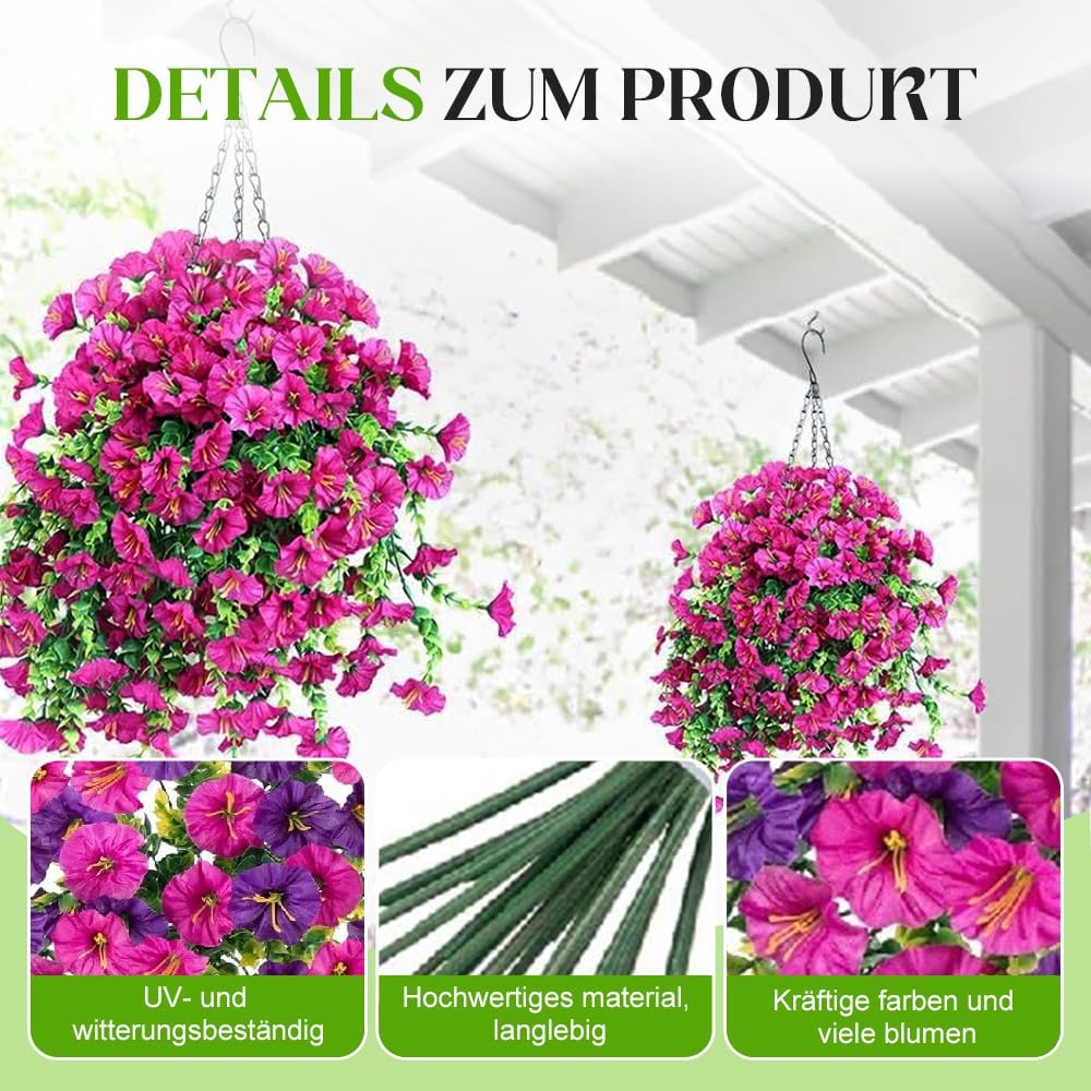 Artificial Hanging Morning Glory Flowers with Eucalyptus Leaves Pink