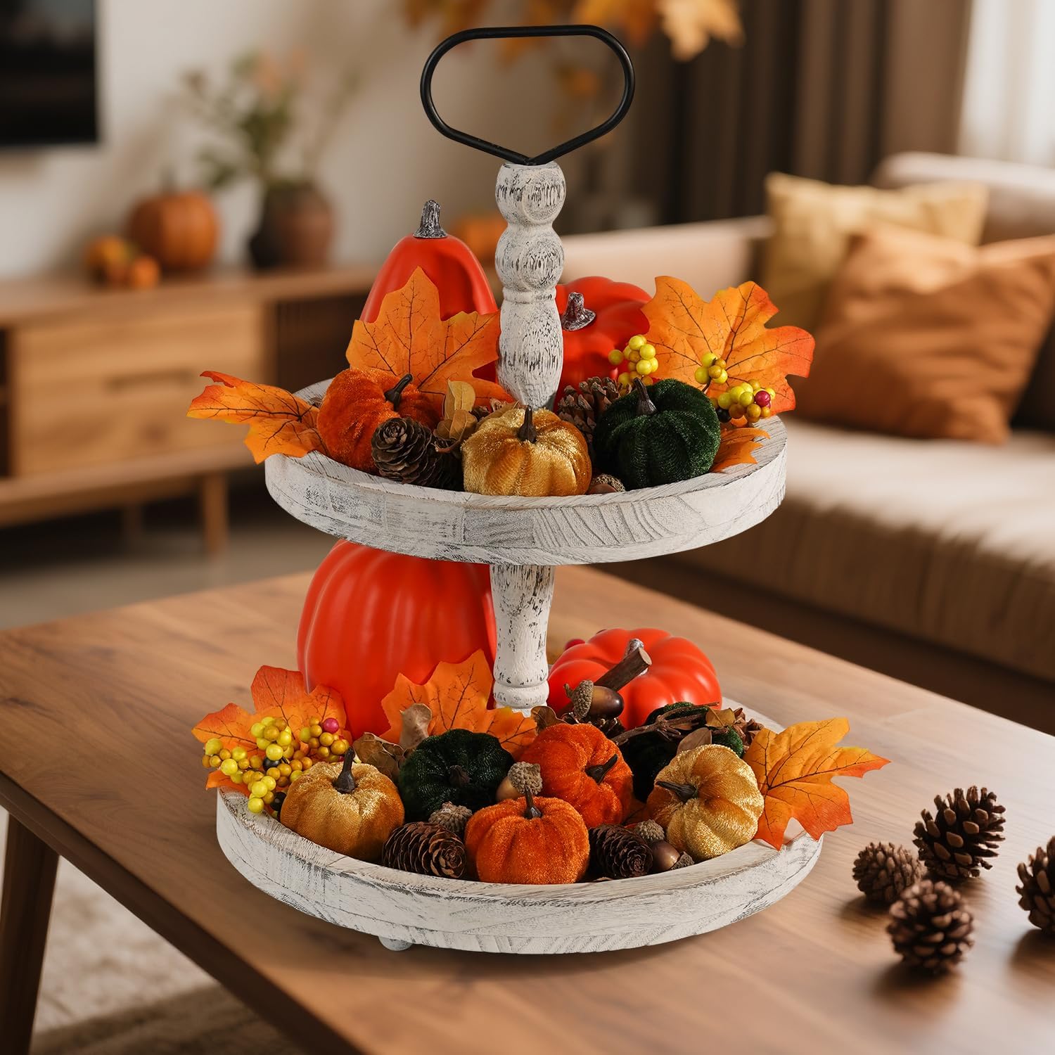 Artmag Fall Decor Set 25PCS Artificial Pumpkins Leaves Cones Berries
