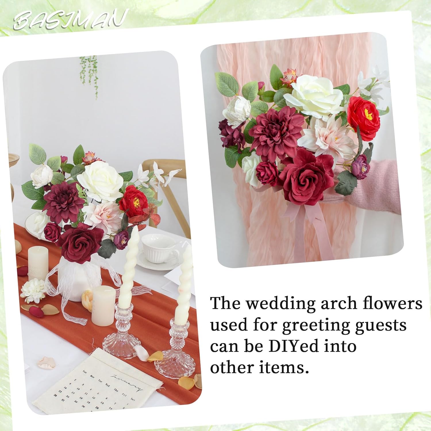 2pcs Wedding Arch Flowers with Cable Ties and Stems