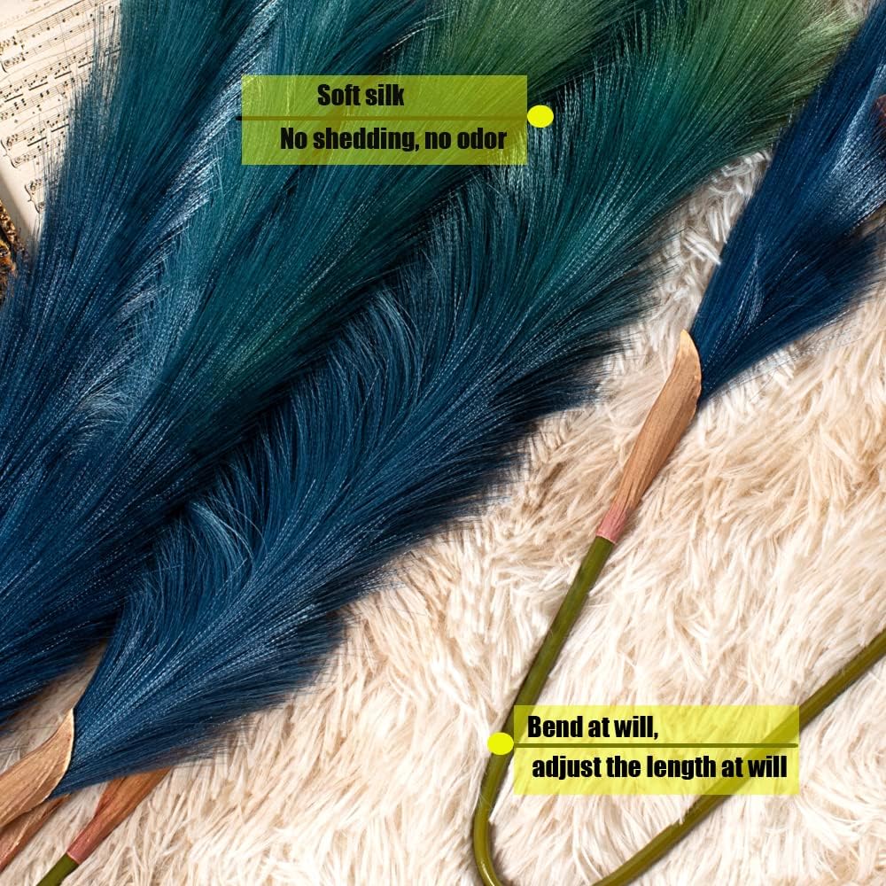 7Pcs Blue Artificial Pampas Grass Decor