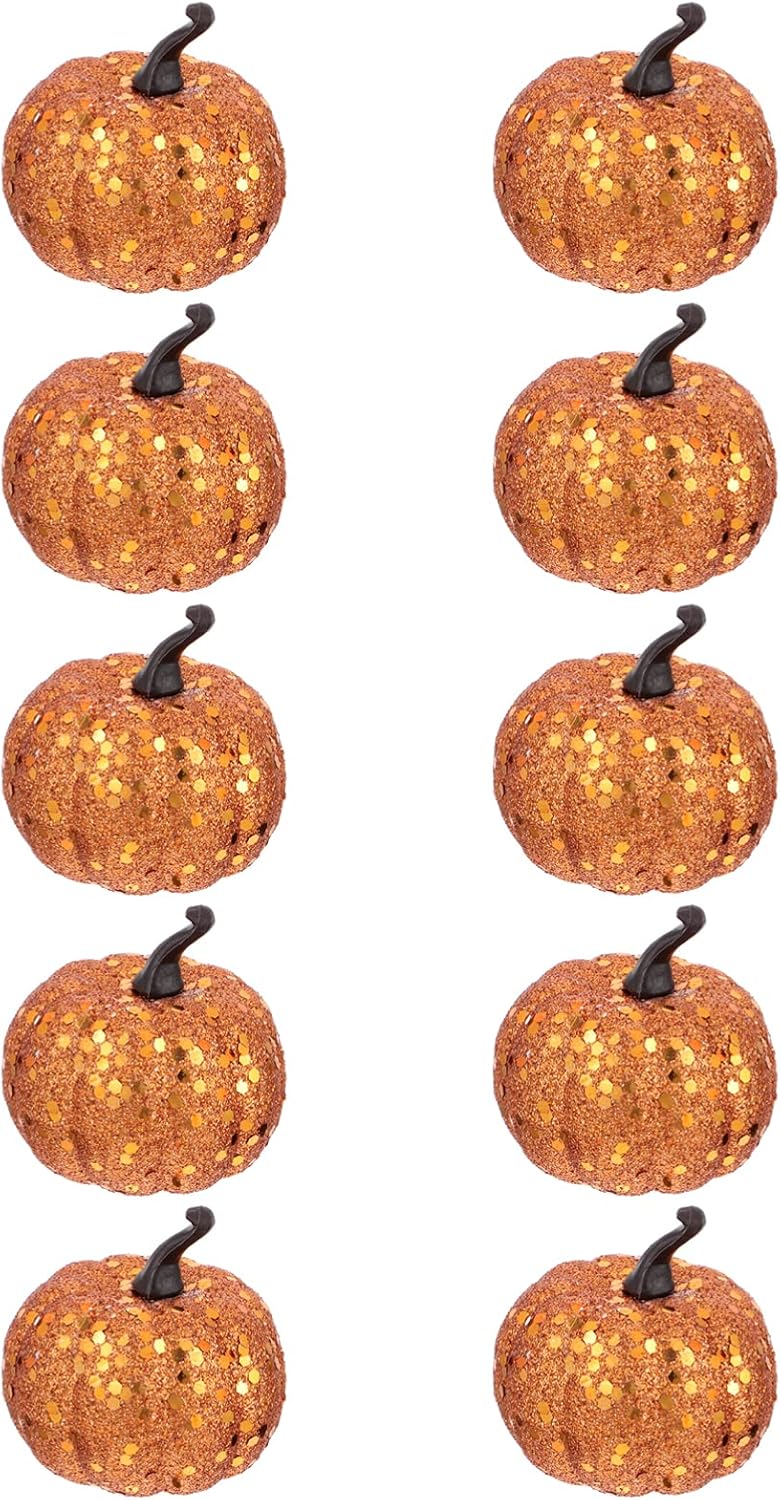 NUOBESTY 10pcs Glitter Foam Pumpkin Artificial Decorations