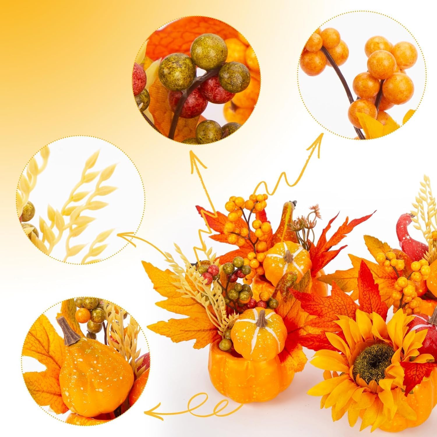 BigOtters Artificial Pumpkins with Sunflowers and Maple Leaves