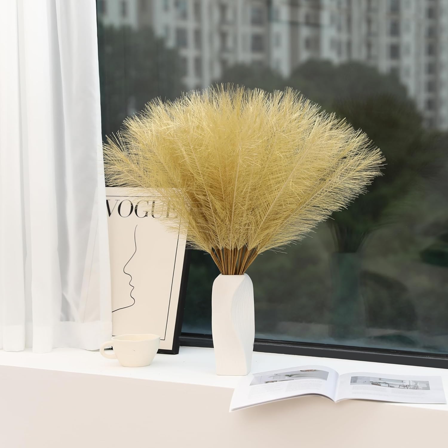 Gold Faux Pampas Grass Wall Decor 30pcs 24 Inch