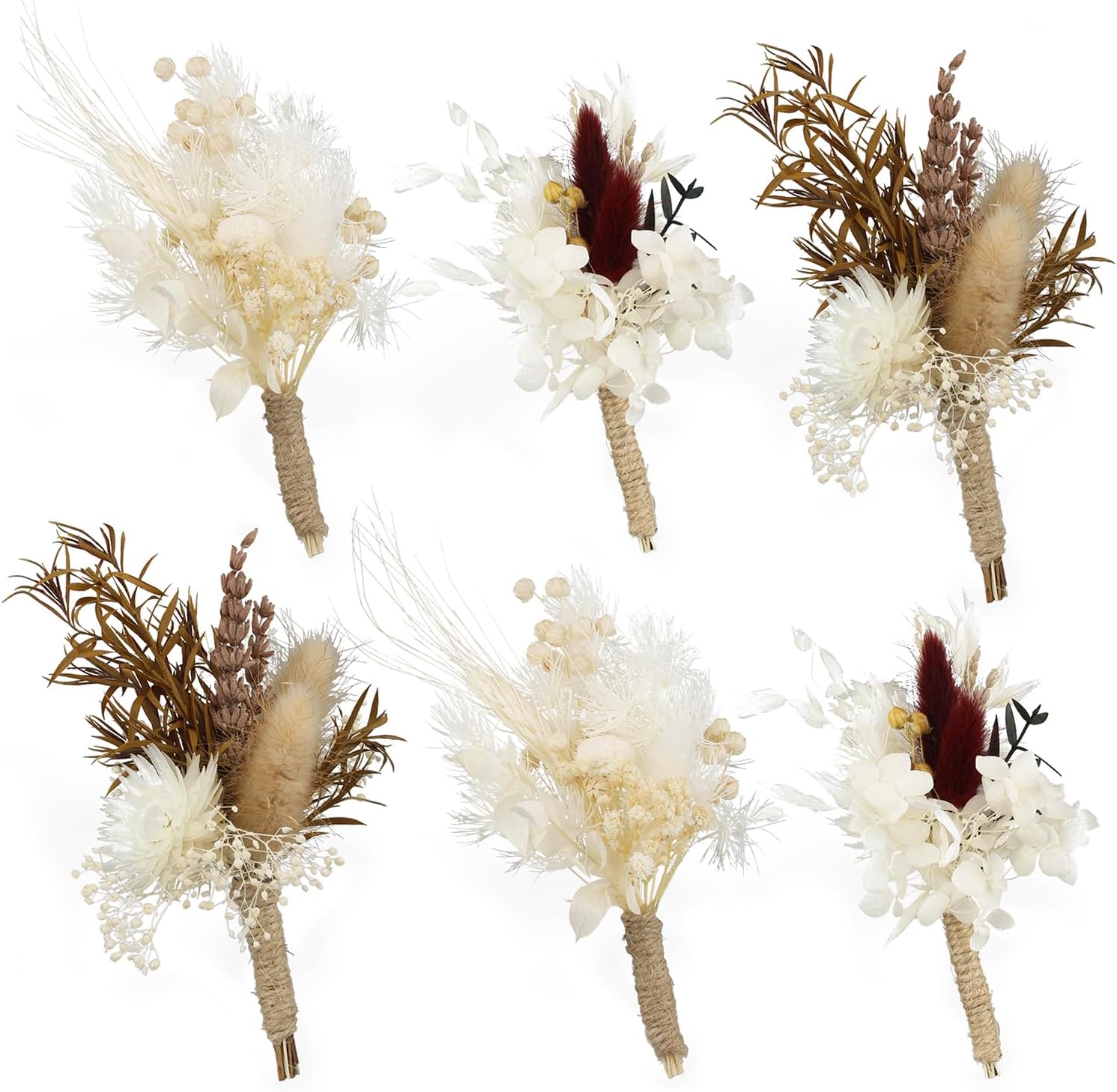 Rinlong 6Pcs Assorted Dried Flower Boutonniere for Men