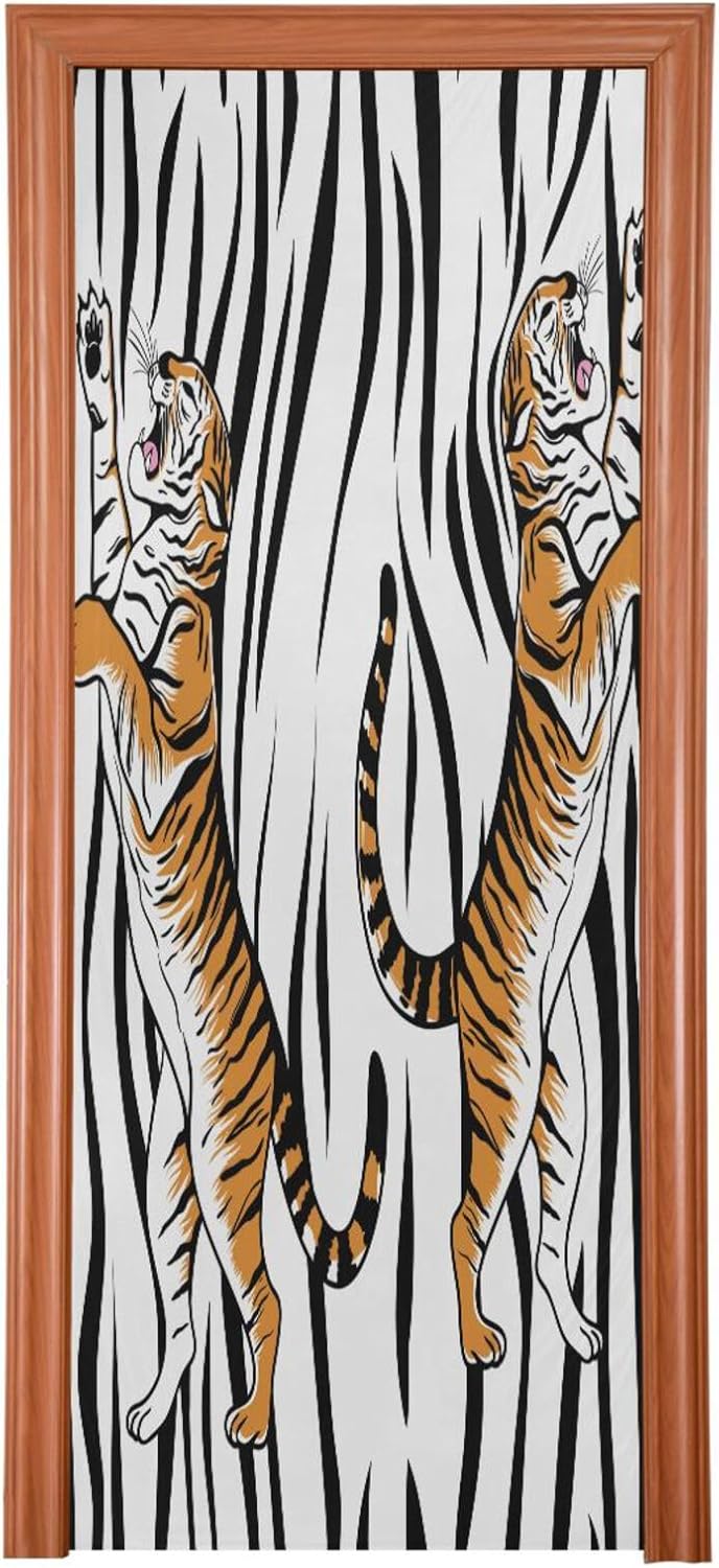 Susiyo Aggressive Tigers Halloween Door Cover Stretch Fabric 32x79 In