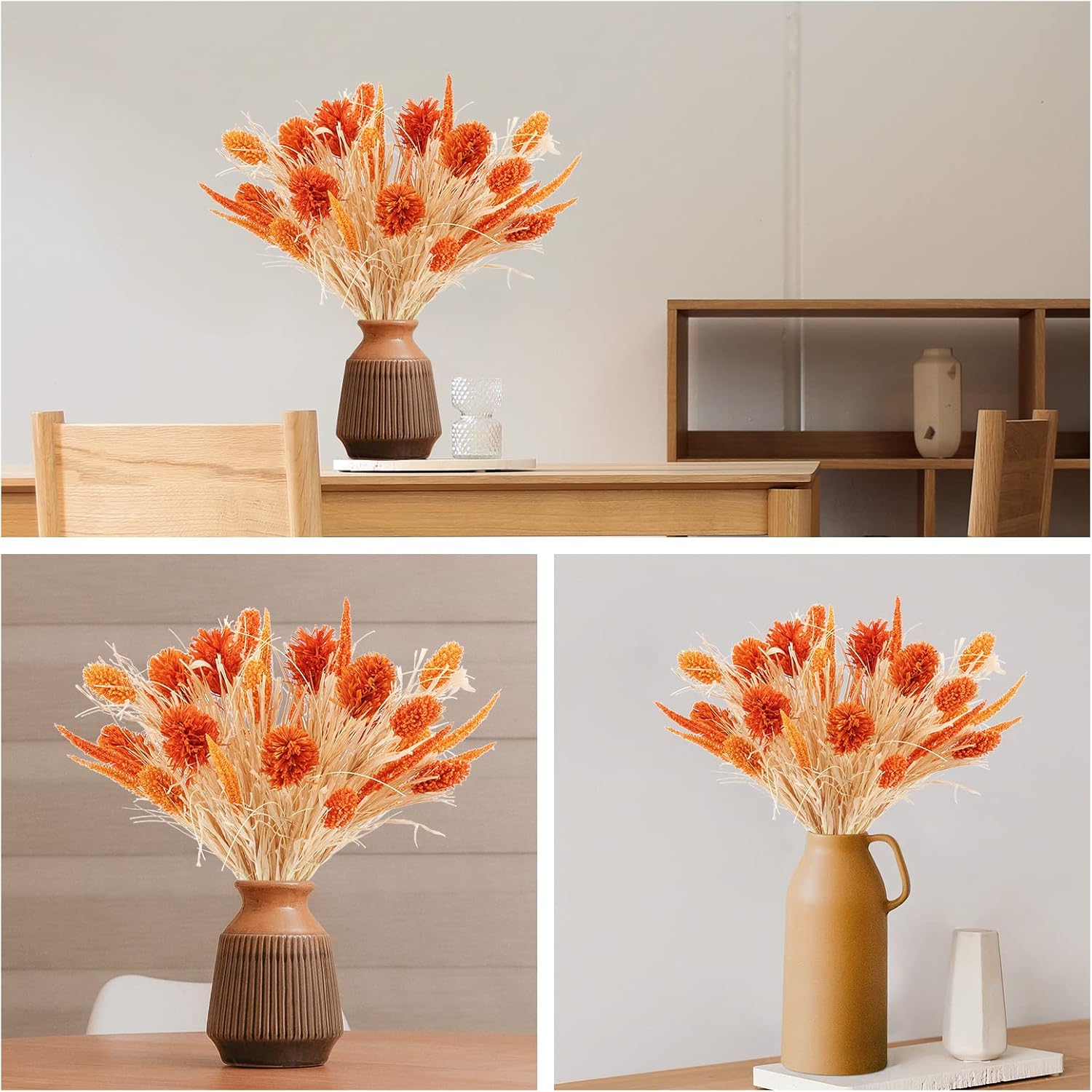 WESAIL Artificial Husk Thistle Bush Flowers - 2 Pack Orange