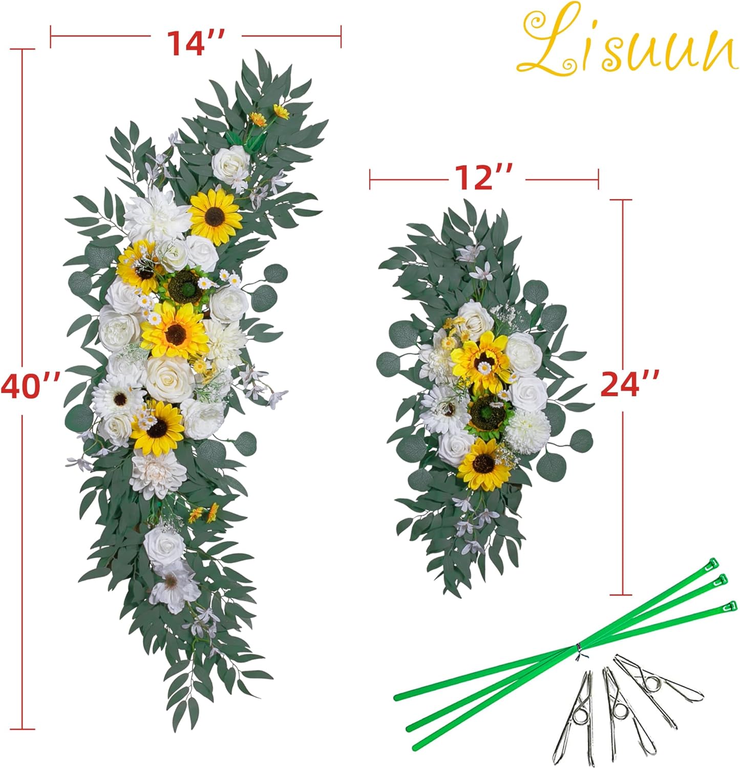 Lisuun Wedding Arch Artificial Flowers for Boho Style Ceremony - Pack of 2