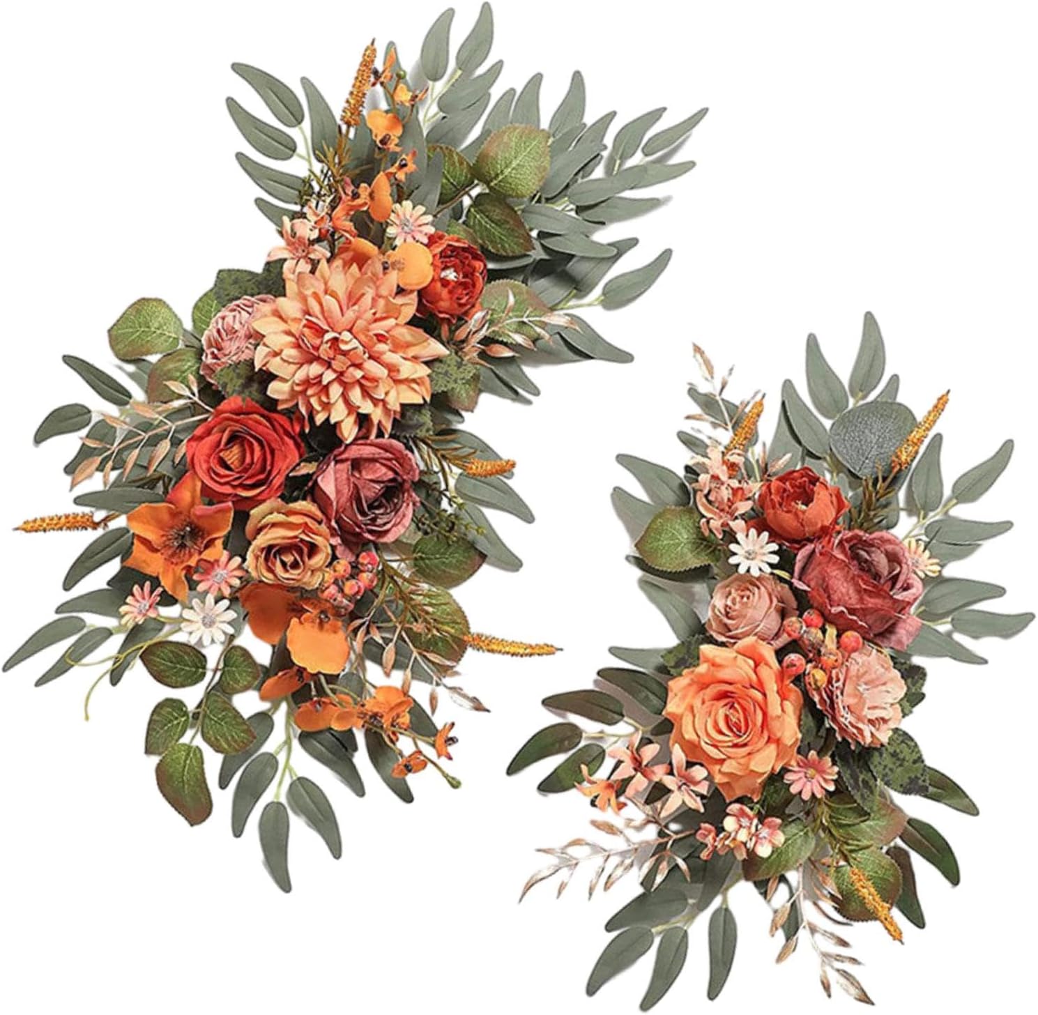 2 Pieces Orange Artificial Flowers Wedding Arch Wreath