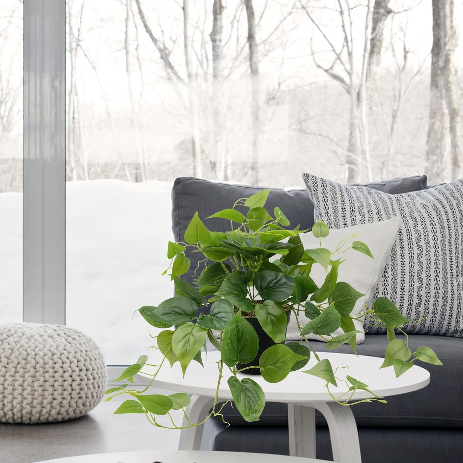 LOYWREE Realistic Artificial Pothos Plant with Black Pot