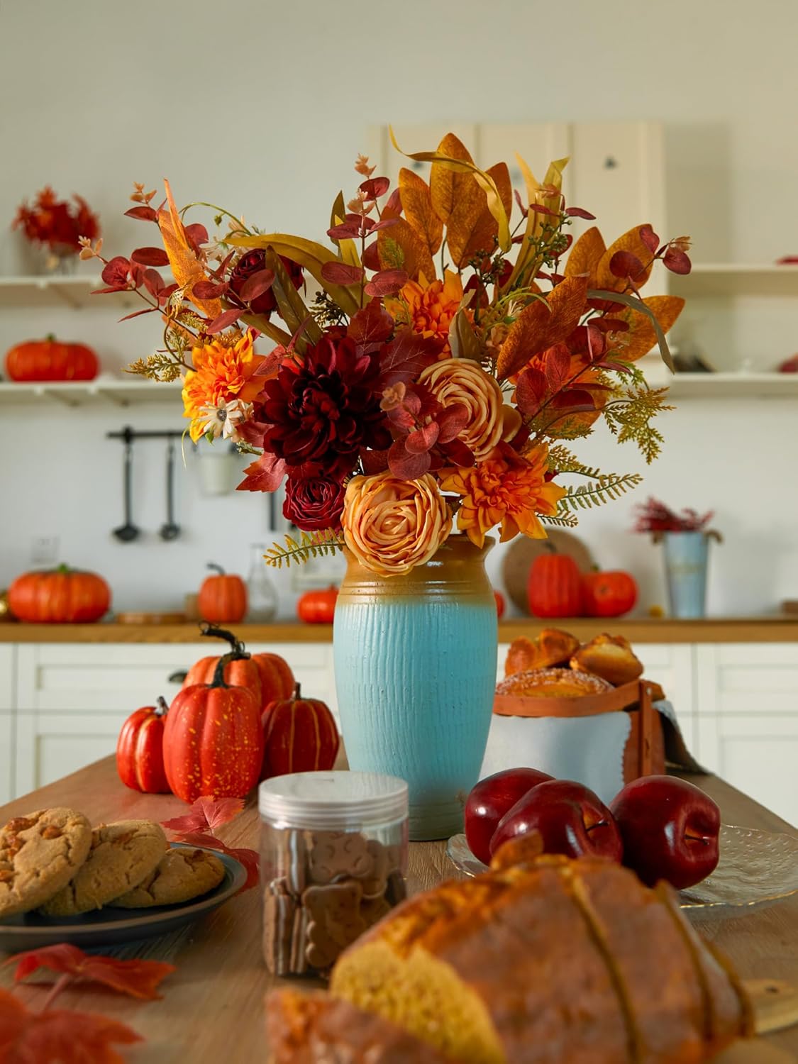 Annas Whimsy Artificial Flowers Bouquet with Pumpkins