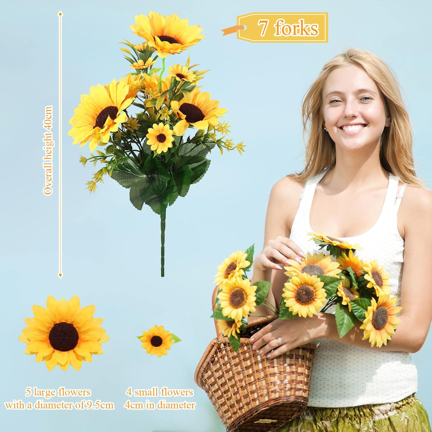 Jexine 16 Pack Artificial Sunflower Bouquets with Stems