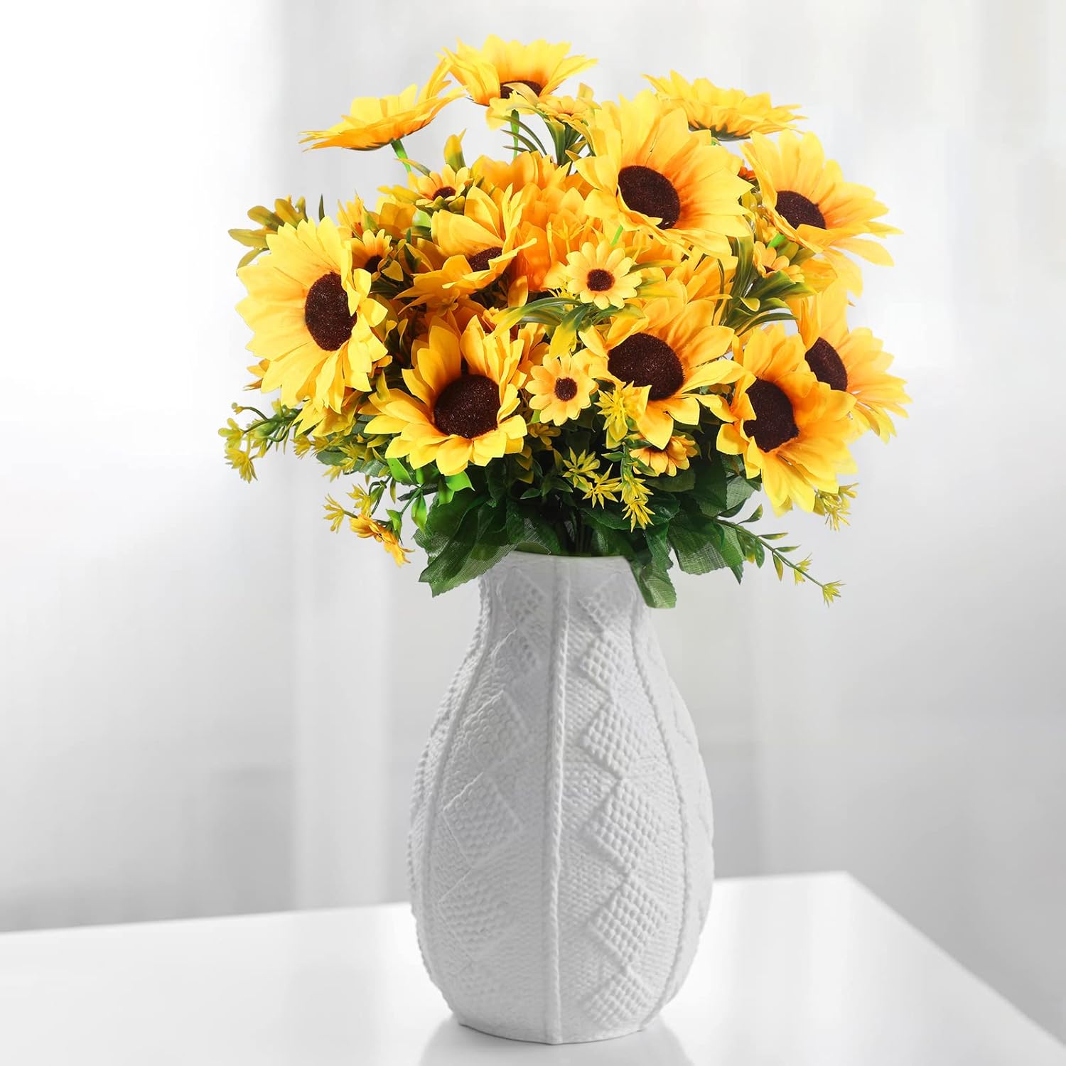 Jexine 16 Pack Artificial Sunflower Bouquets with Stems