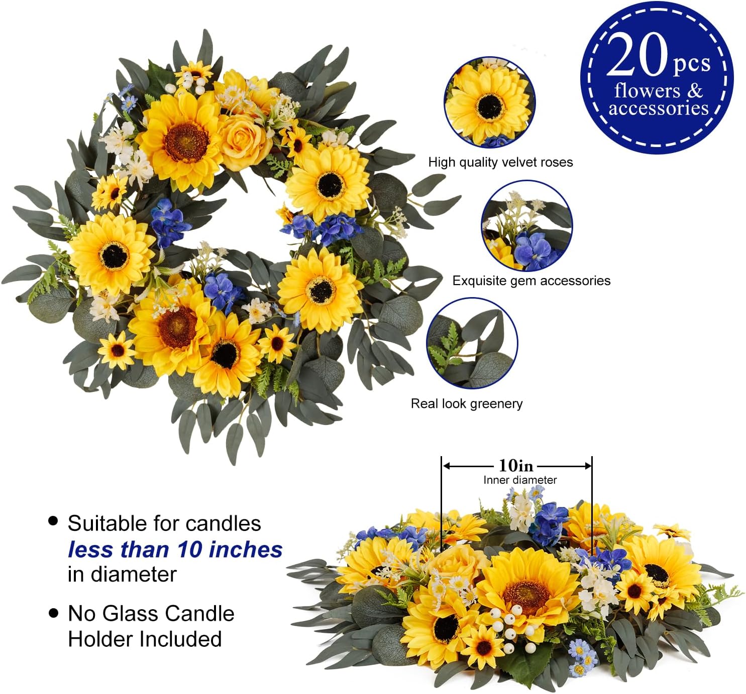 TINGE TIME Artificial Flowers Candle Rings 15 Inch