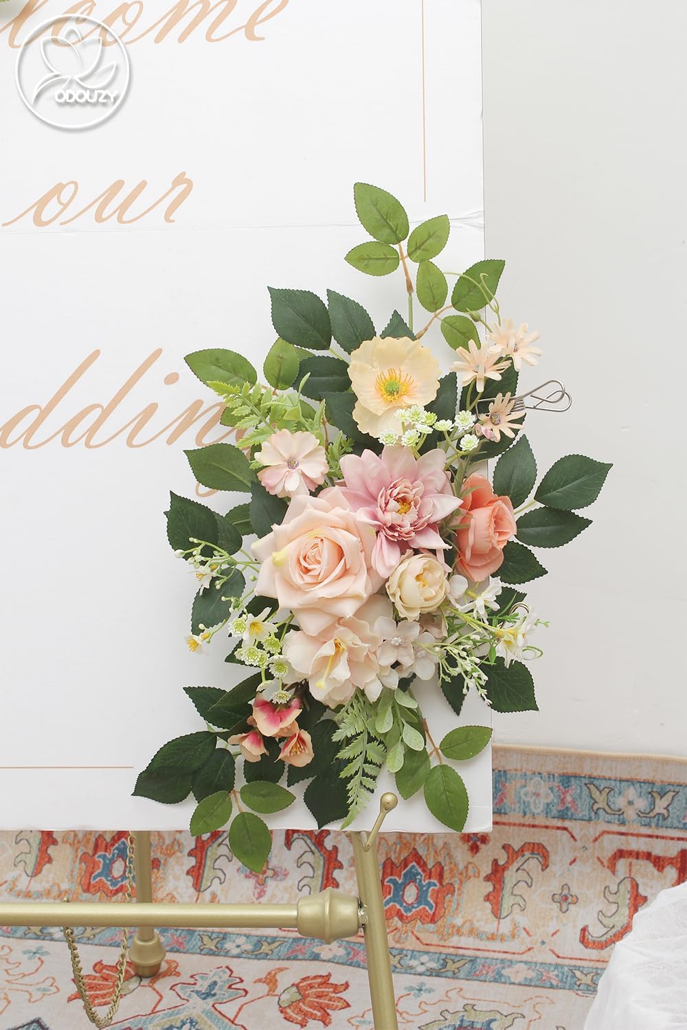 Pack of 2 Wedding Arch with Artificial Flowers and Welcome Sign