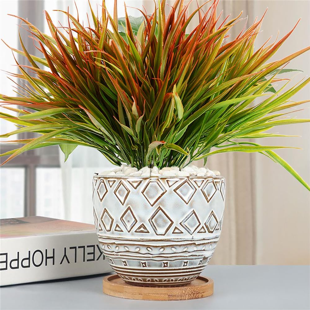 SzJias Artificial Grass Plants for Home Garden 12 Pcs UV Resistant