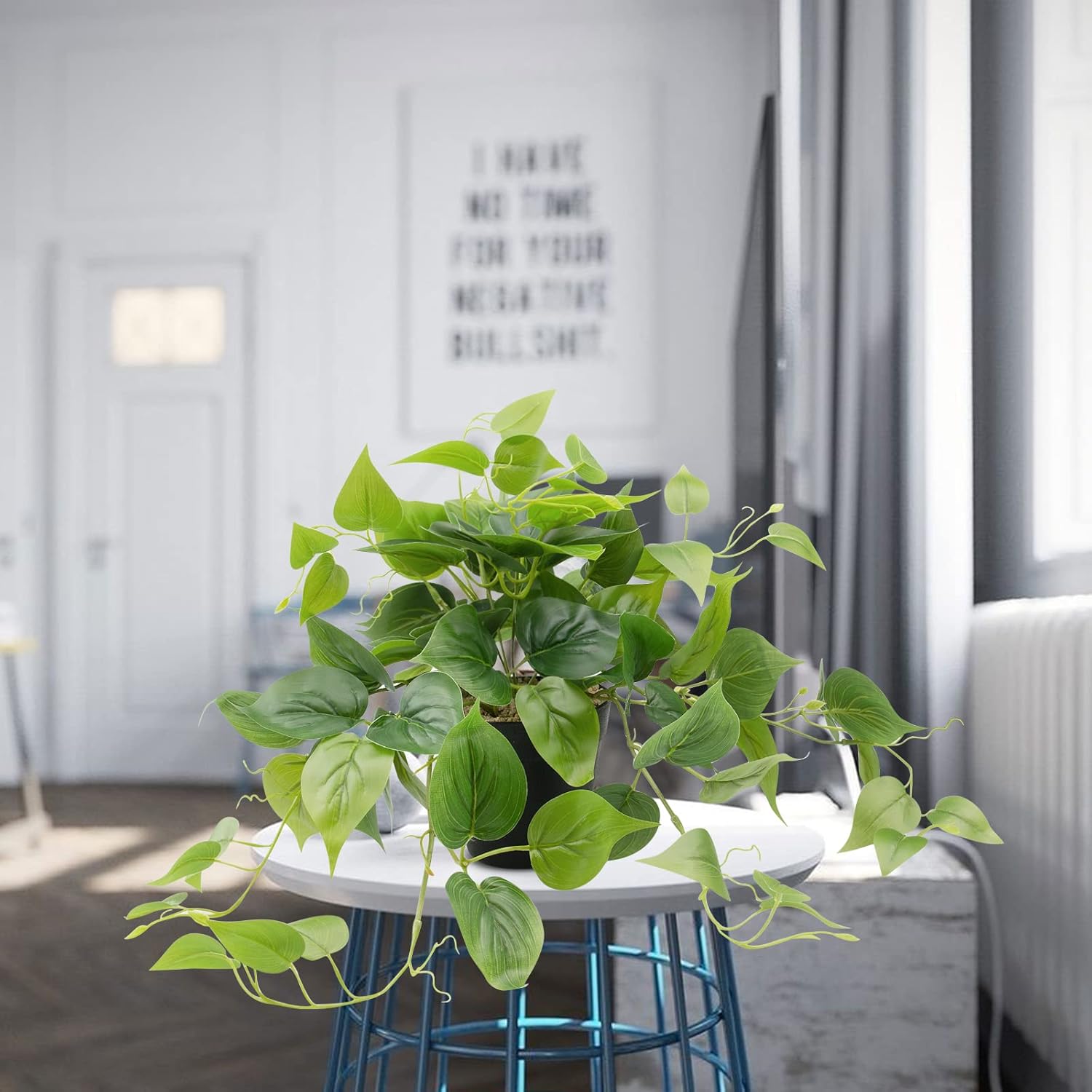 LOYWREE Realistic Artificial Pothos Plant with Black Pot