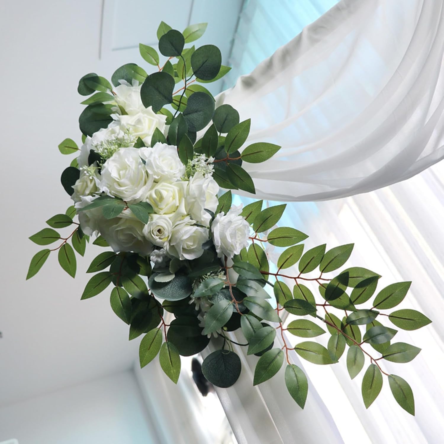 S_SSOY Artificial Wedding Arch Flowers 2 Pack White