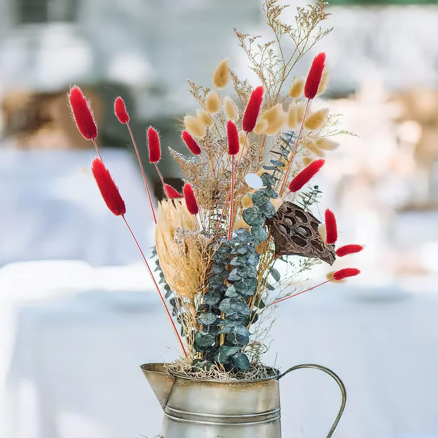 CISDUEO 120pcs Dried Red Bunny Tail Flowers