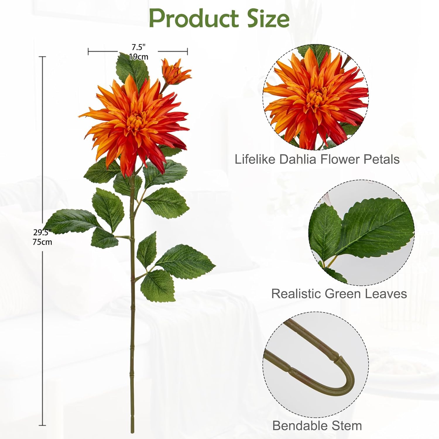 3Pcs Orange Artificial Dahlia Flowers Fall Decor