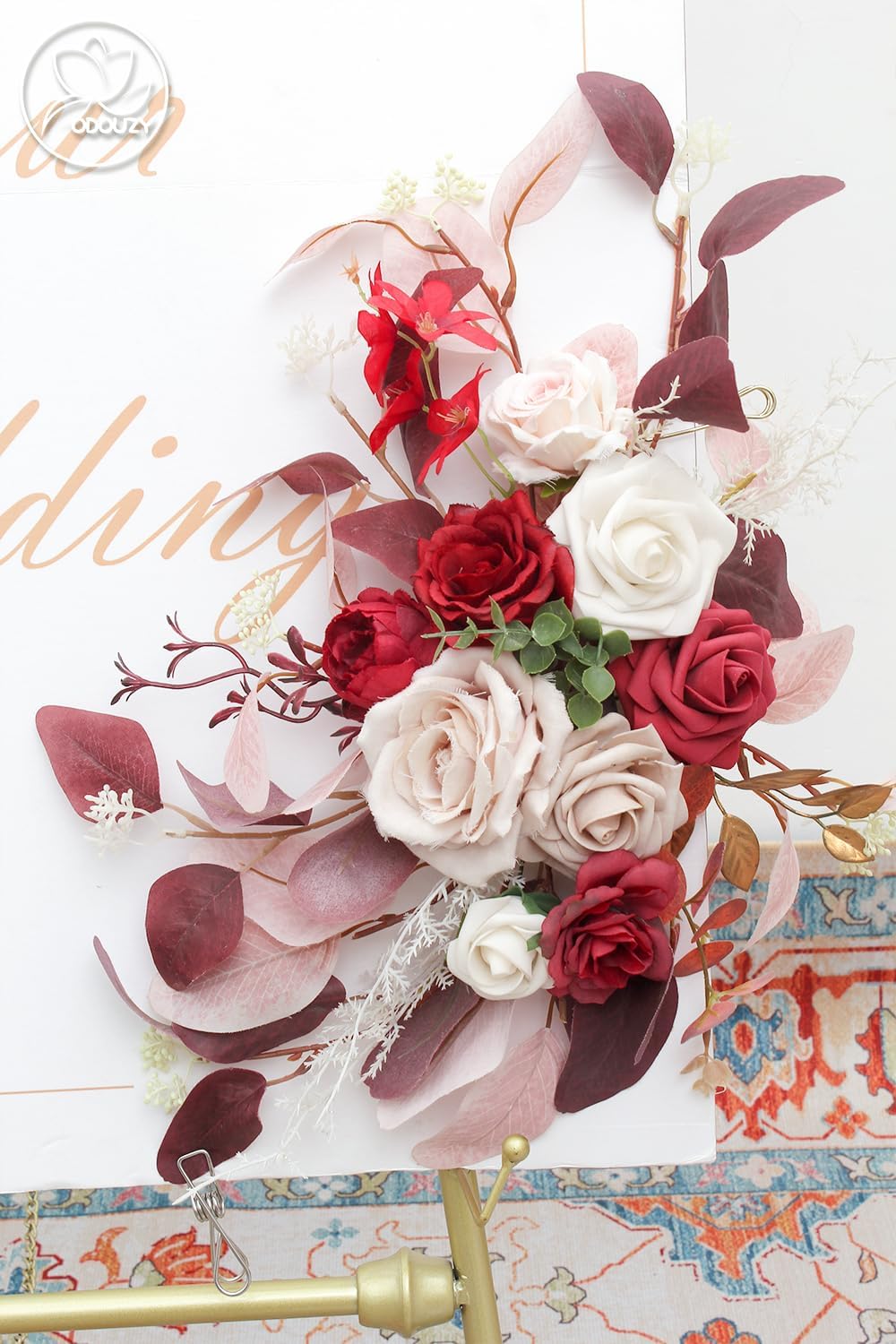 Odouzy Pack of 2 Reusable Red Artificial Wedding Arch Flowers
