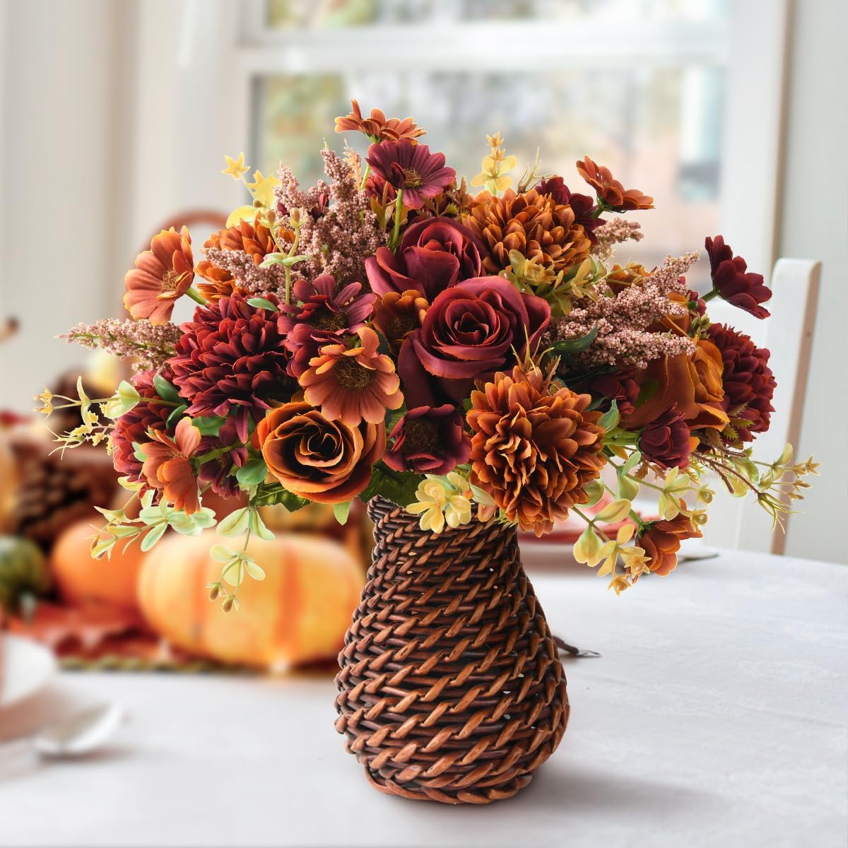 INQCMY Artificial Flowers with Vase for Decor