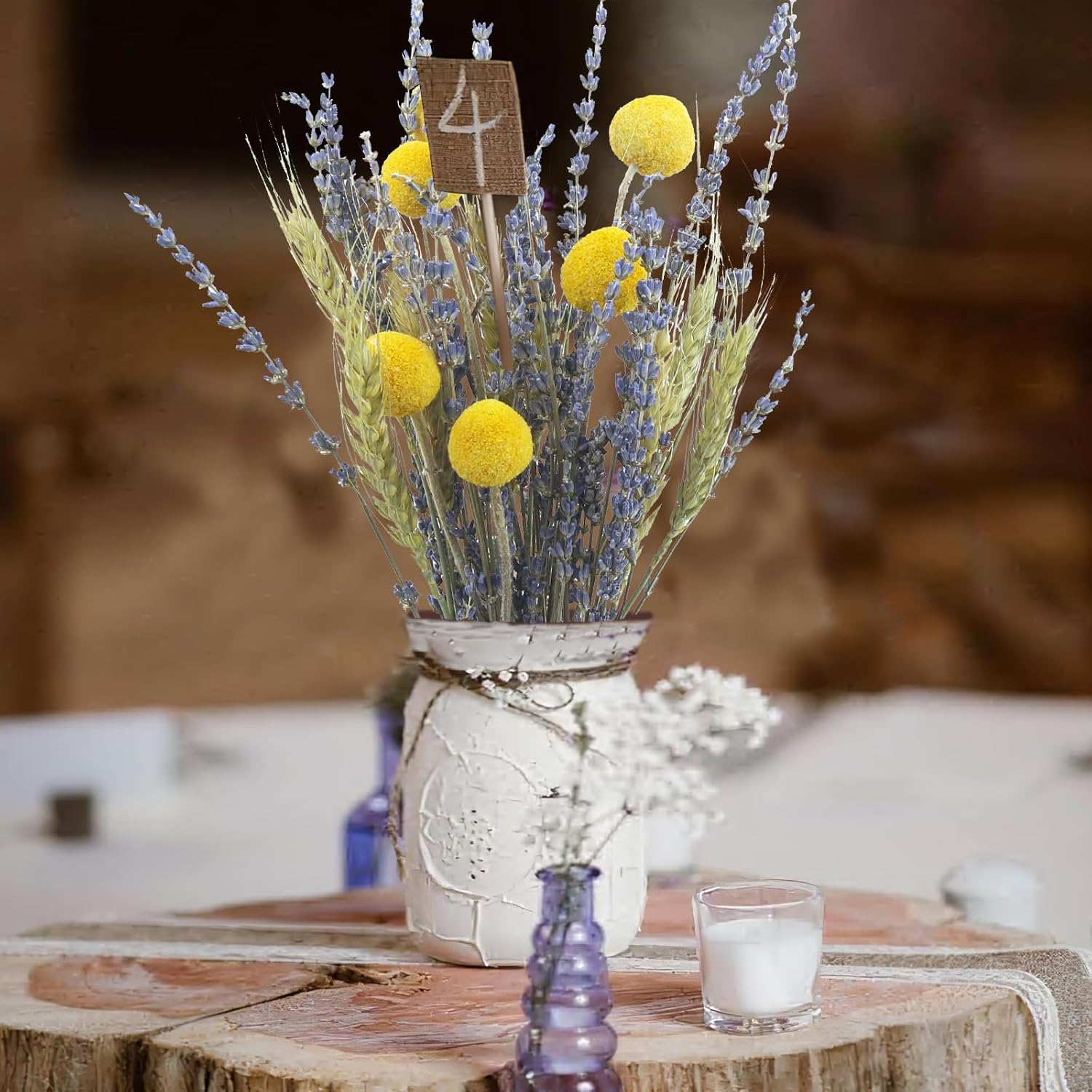 CISDUEO Natural Dried Flower Bouquet with Wheat Stalks and Lavender