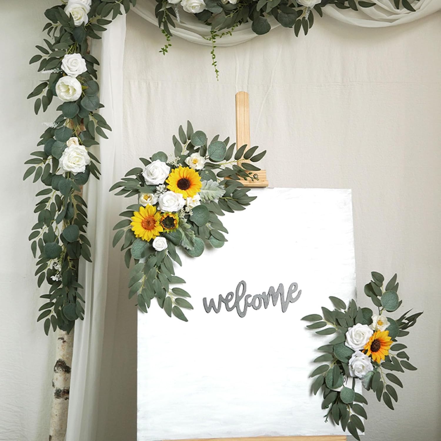 ZEBMOON Sunflower Wedding Arch Decor Swag Set of 2