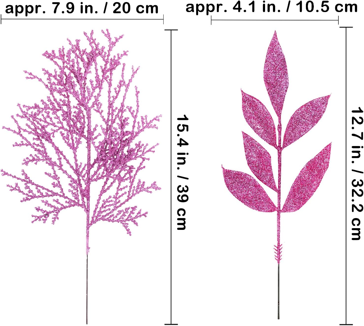 Winlyn 30 Pcs Pink Glitter Christmas Decor Artificial Leaf Sprays