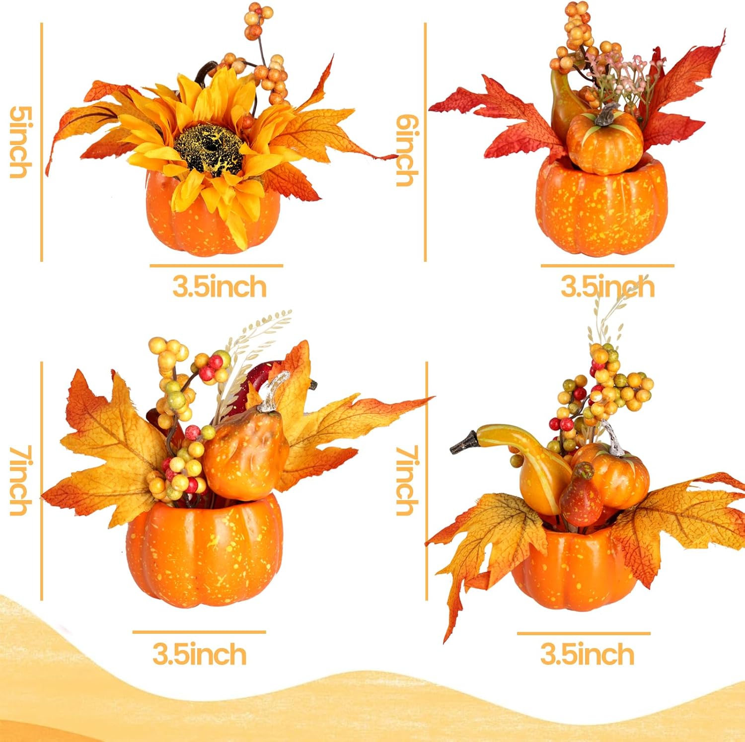 BigOtters Artificial Pumpkins with Sunflowers and Maple Leaves