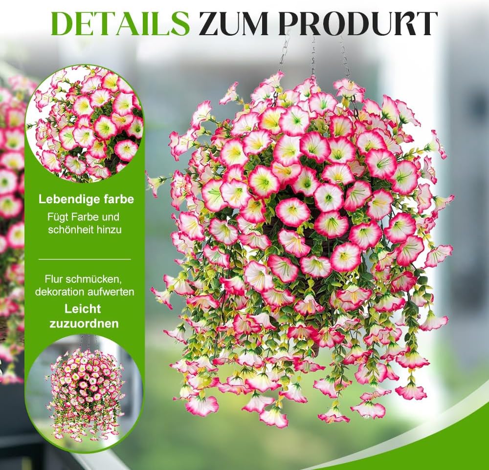 Artificial Hanging Morning Glory Flowers with Eucalyptus Leaves Pink