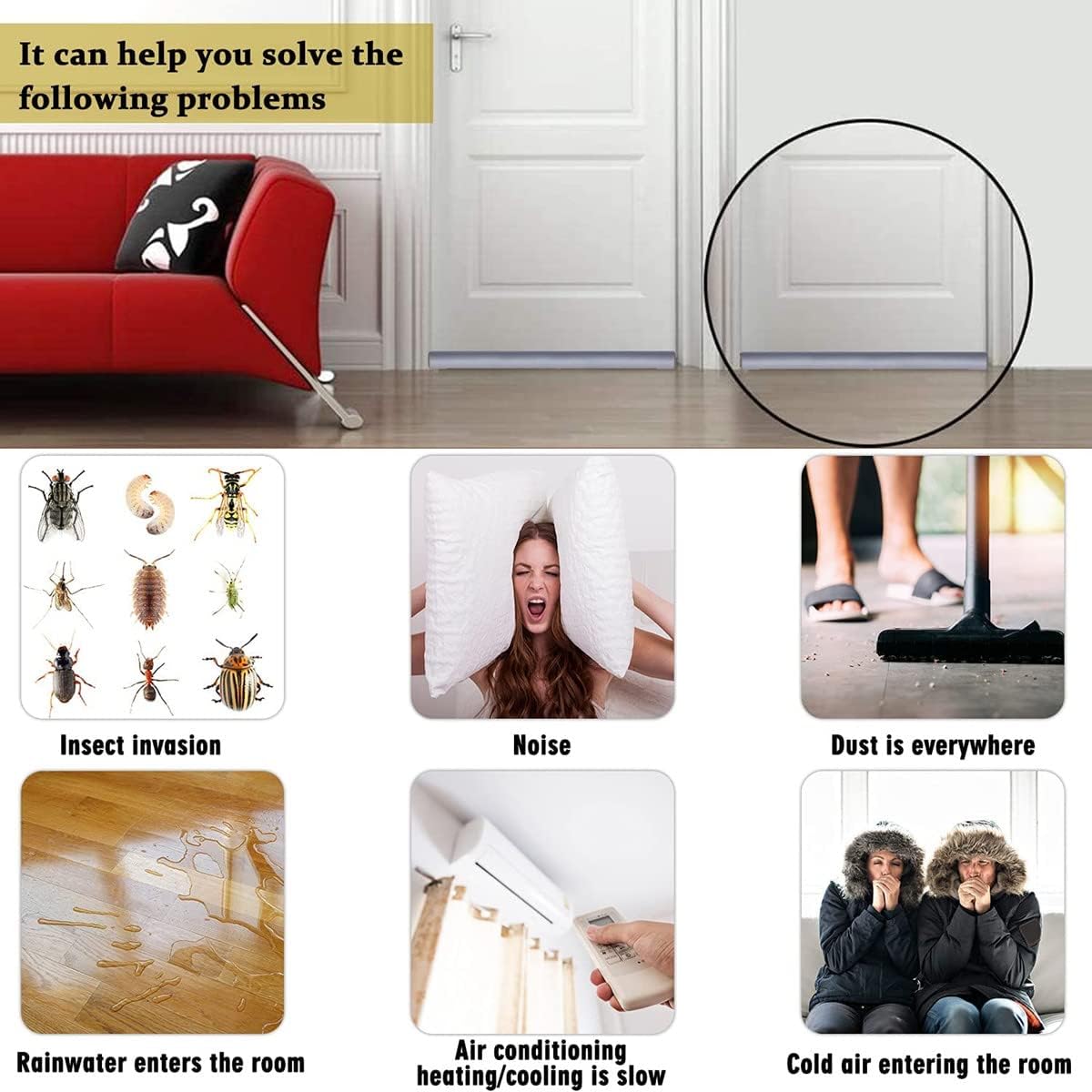2PCS Door Draft Stopper Thermal Insulation Dustproof Cuttable Washable