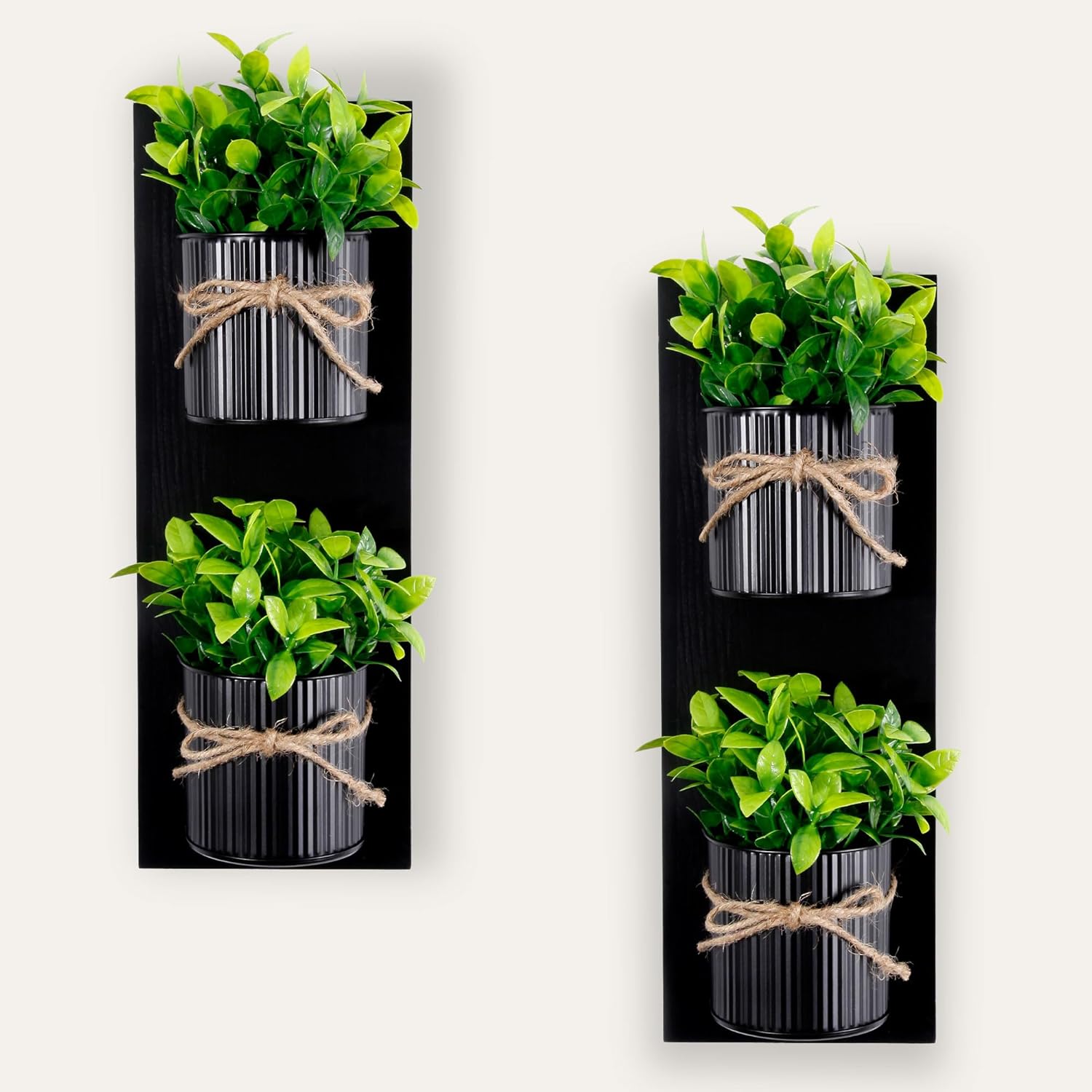 Artificial Plants Wall Decor Set with Metal and Wood