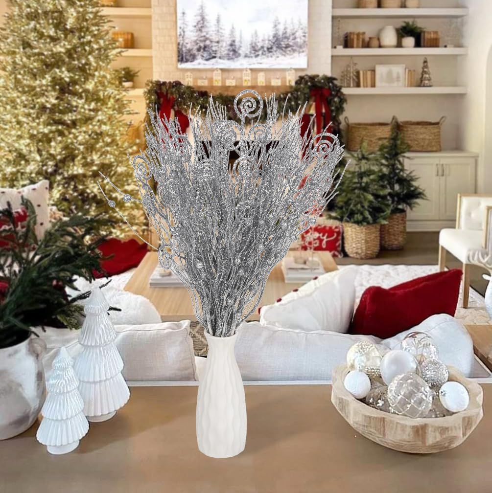 20PCS Silver Glitter Christmas Decor Sticks