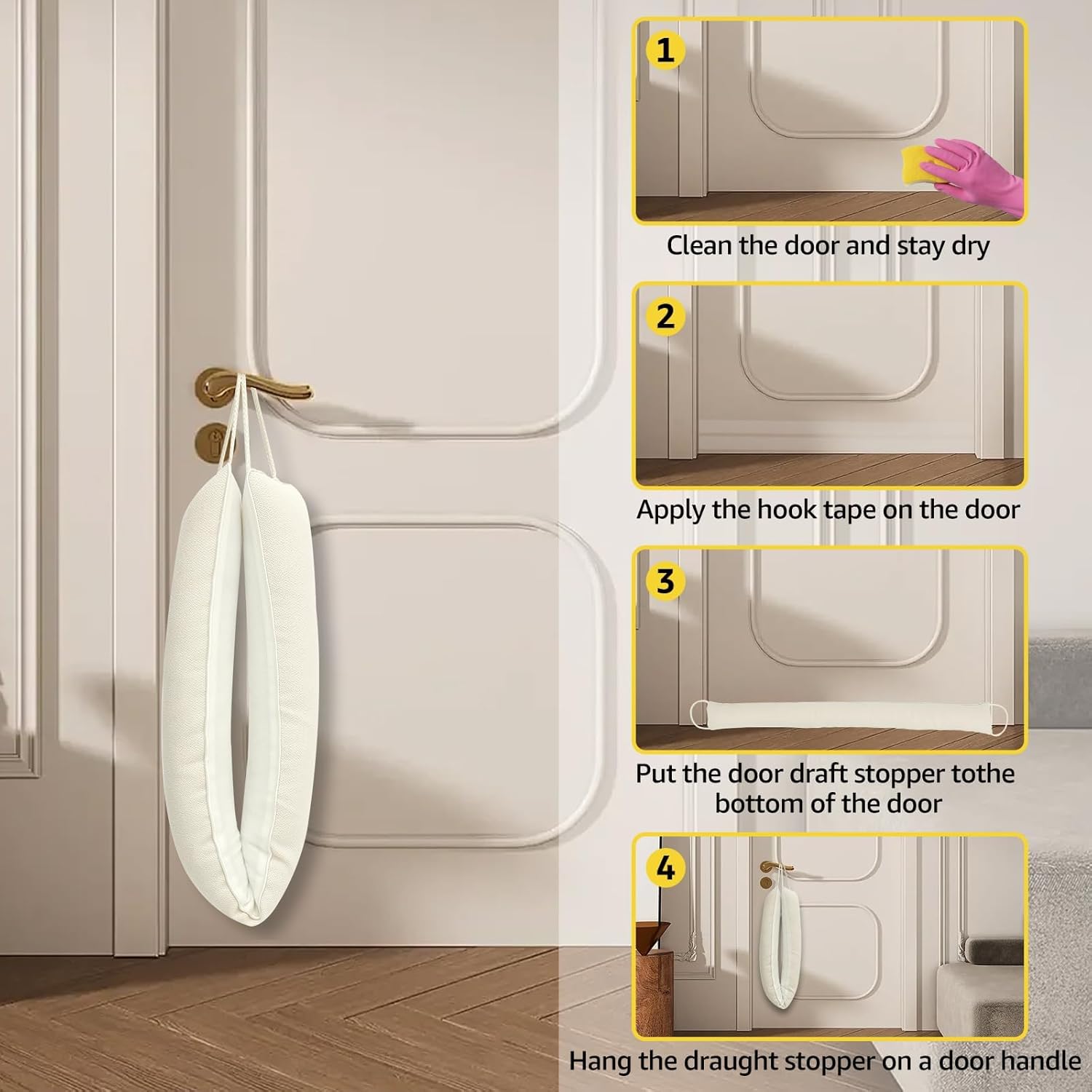 Abizarch Door Draft Stopper Weatherproof Soundproof Beige