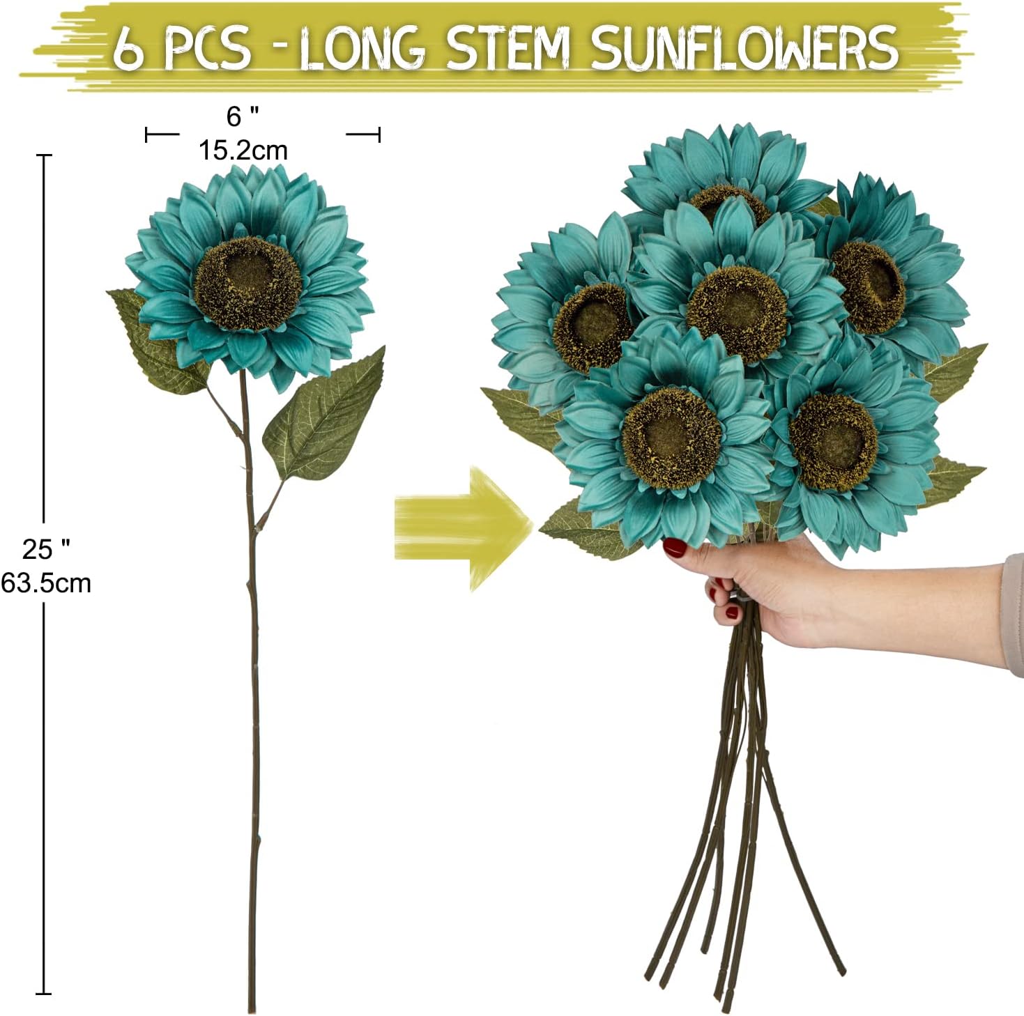 Hollyone Large Silk Sunflowers Artificial Flowers 6PCS 26 Long Stem Bouquet