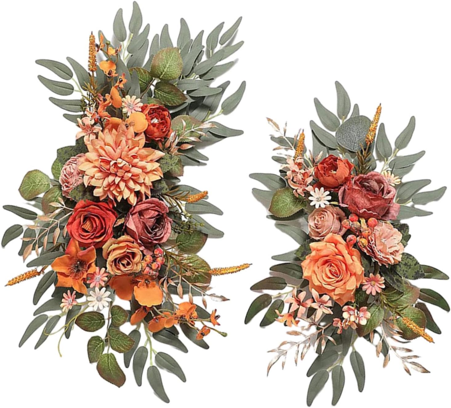 2 Pieces Orange Artificial Flowers Wedding Arch Wreath