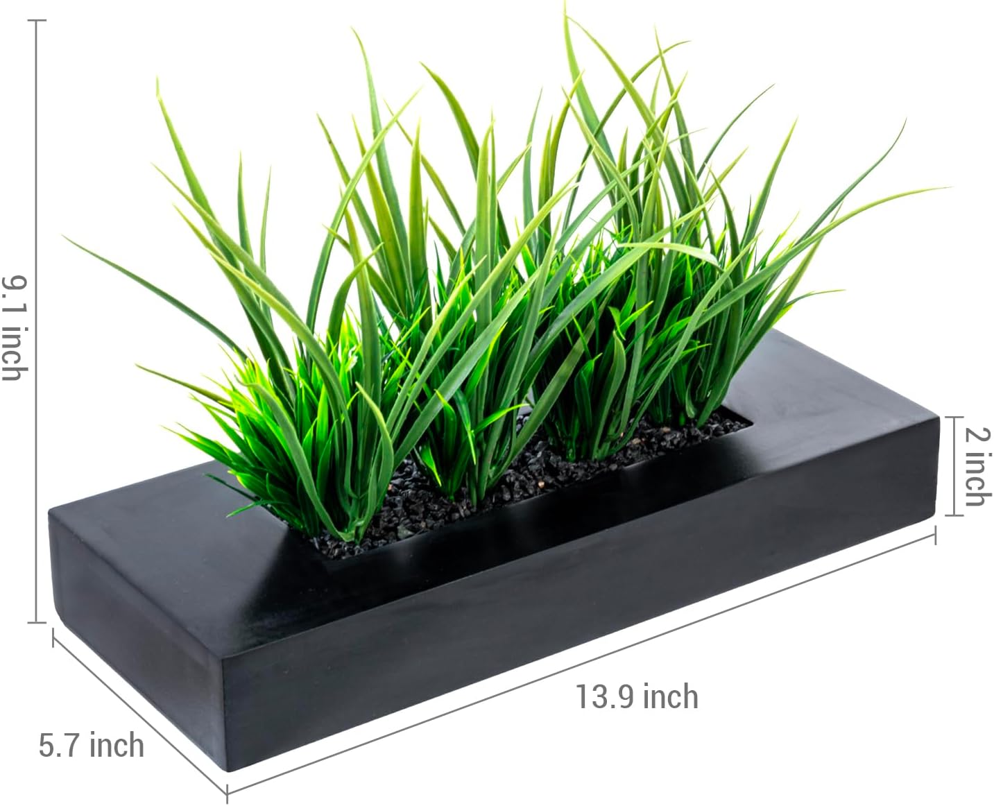 MyGift Artificial Grass Plants in Black Wood Planter