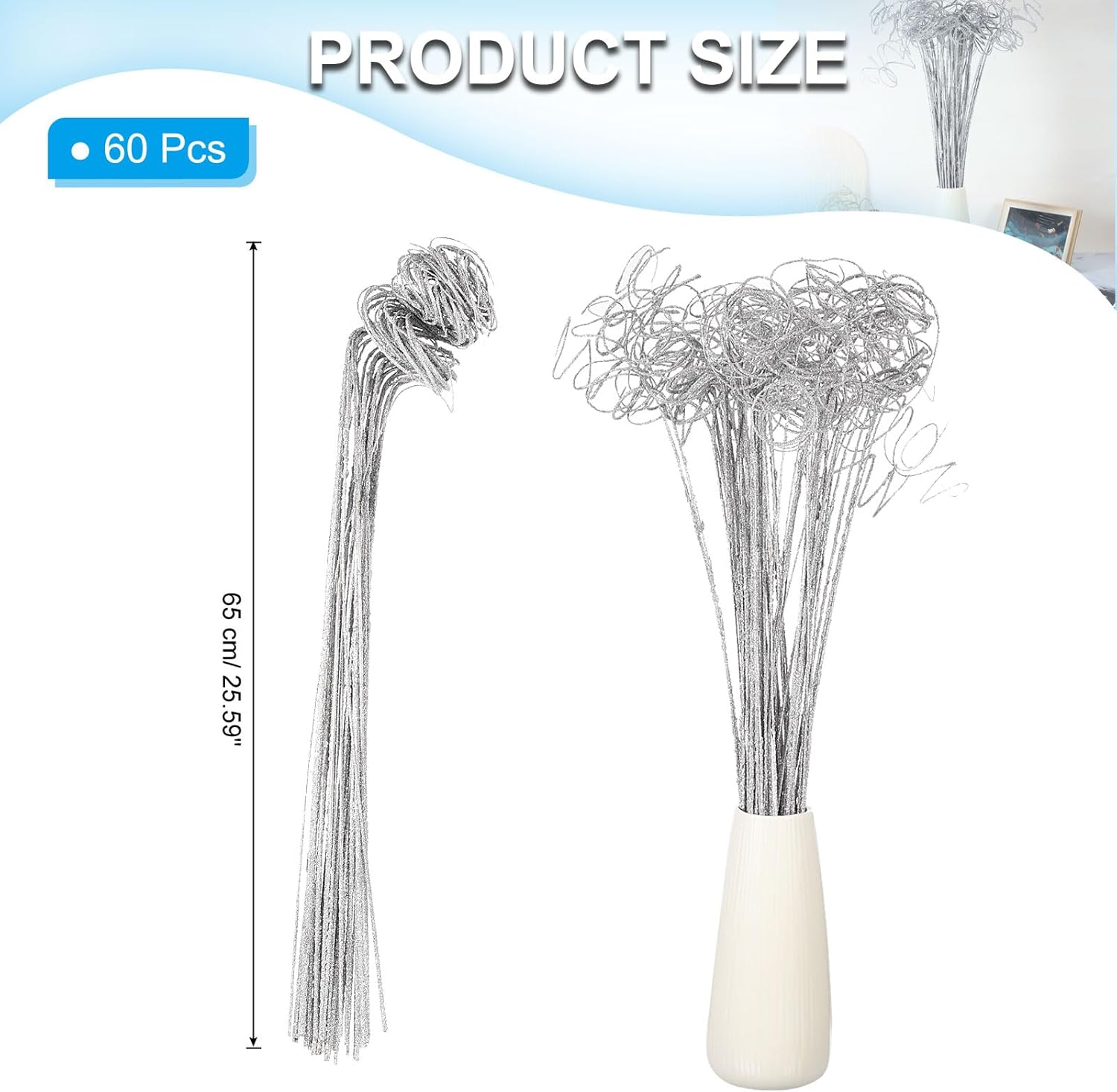 PATIKIL Glitter Curly Branches 60 Pcs Silver