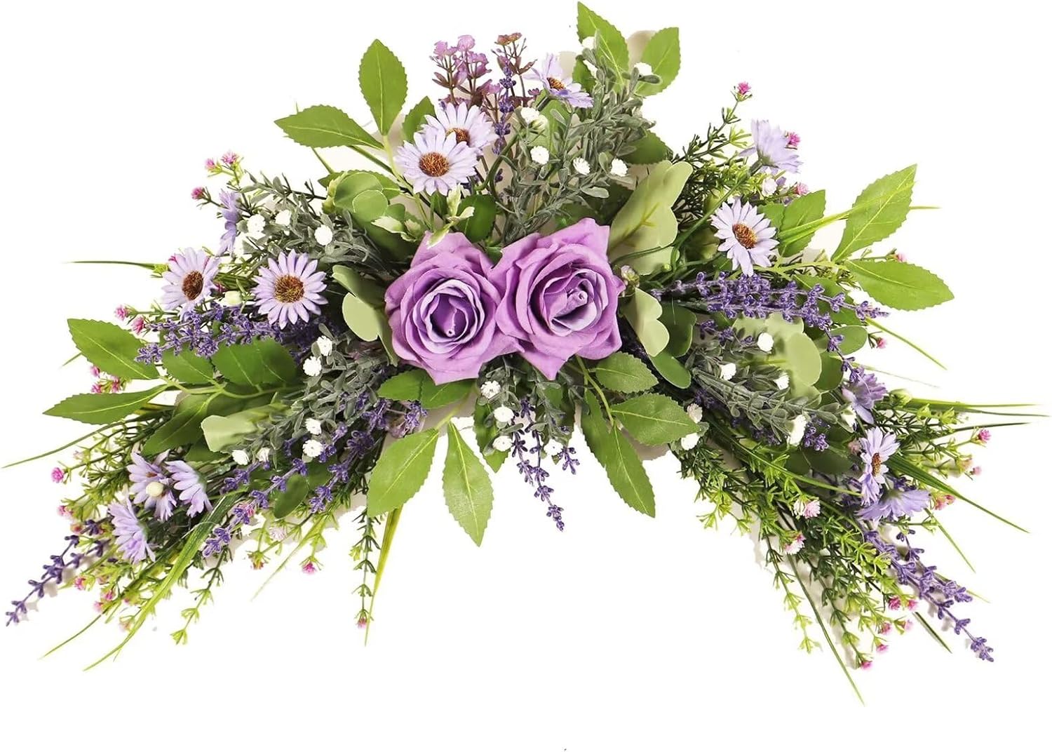 Lovmeety Daisy Artificial Flower Swag with Green Leaves