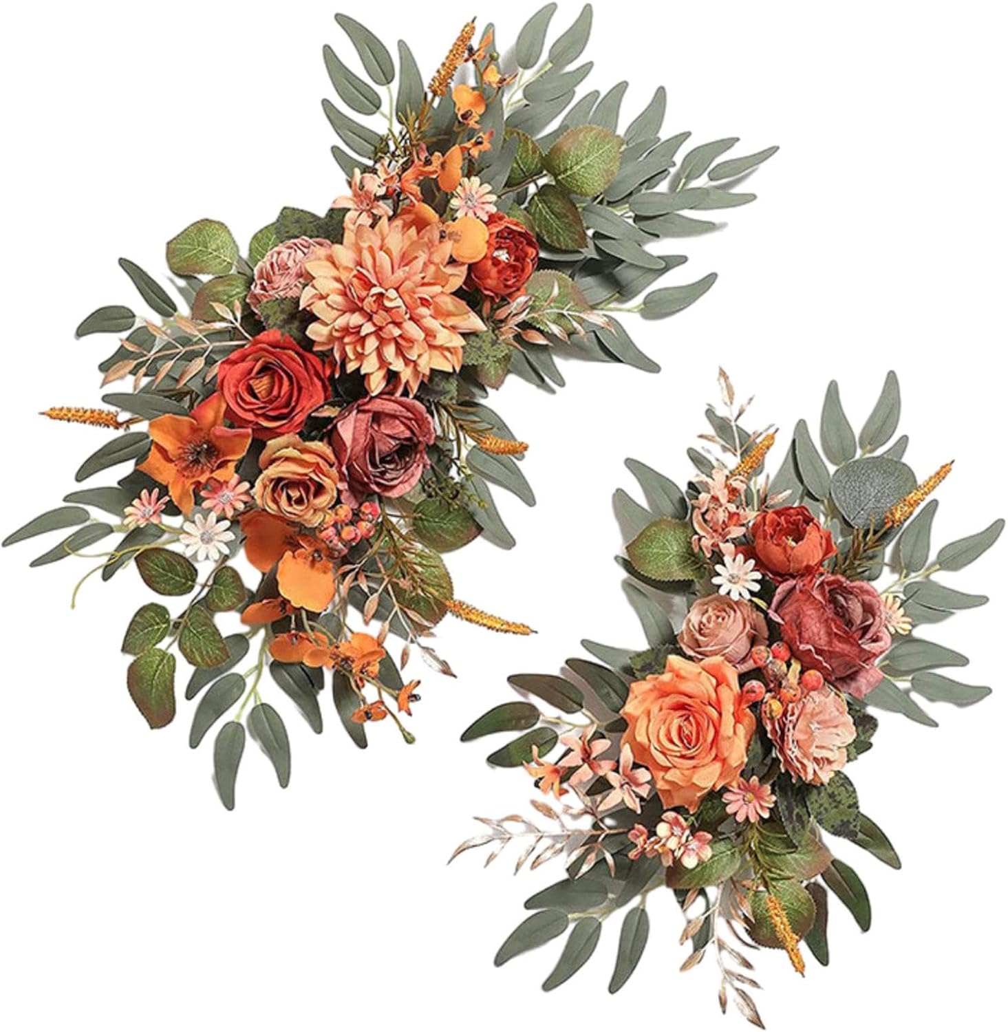 2 Pieces Orange Artificial Flowers Wedding Arch Wreath