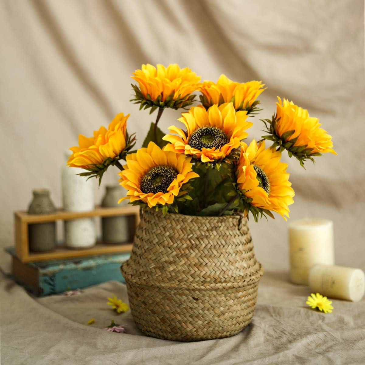 Hawesome Artificial Sunflowers Bouquet 7 Pcs Gold
