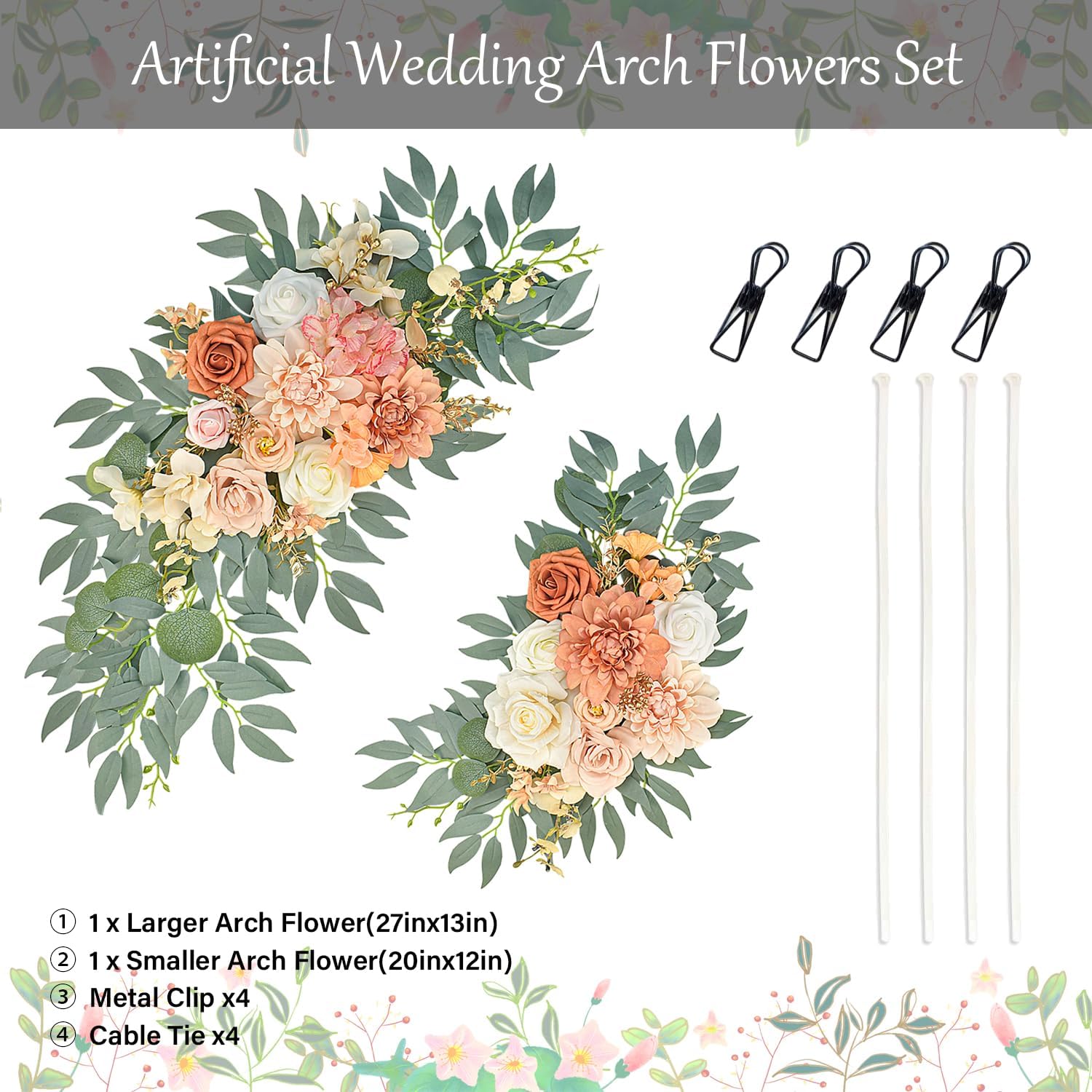 Burnt Orange Artificial Wedding Arch Flowers Set of 2