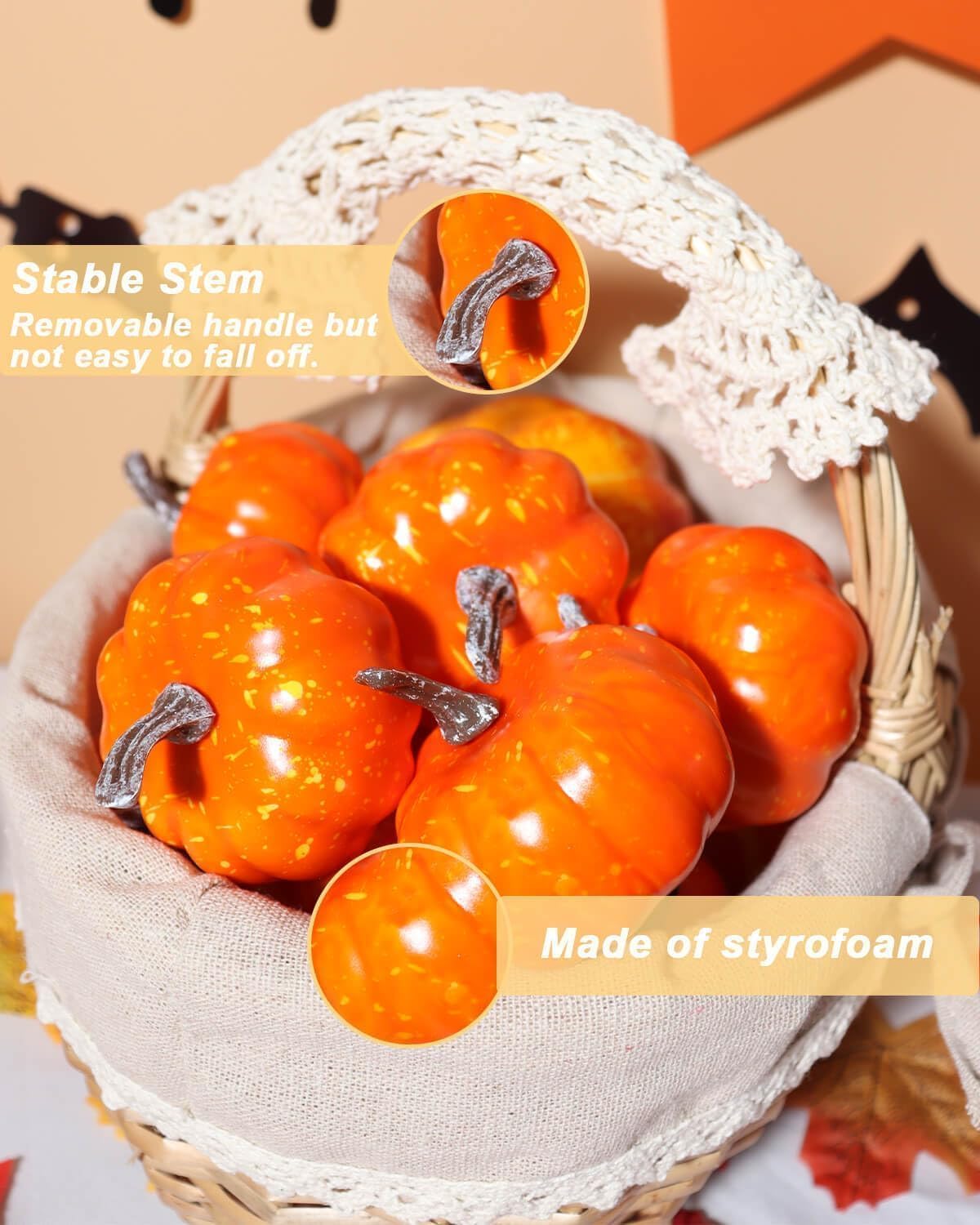 Vensovo Orange Foam Mini Pumpkins 2 Inch 16PCS Set