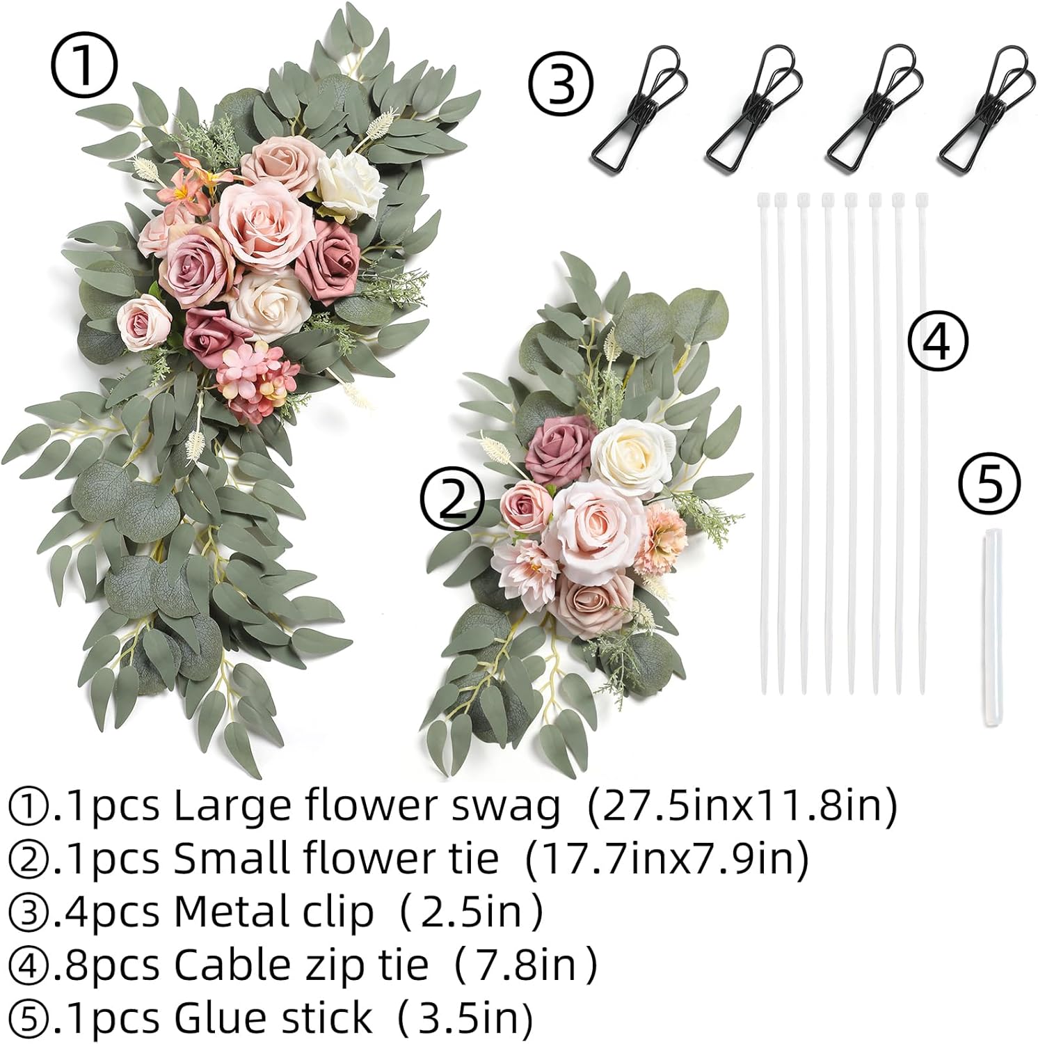 GAATEEK Artificial Dusty Rose Wedding Arch Flowers Pack of 2