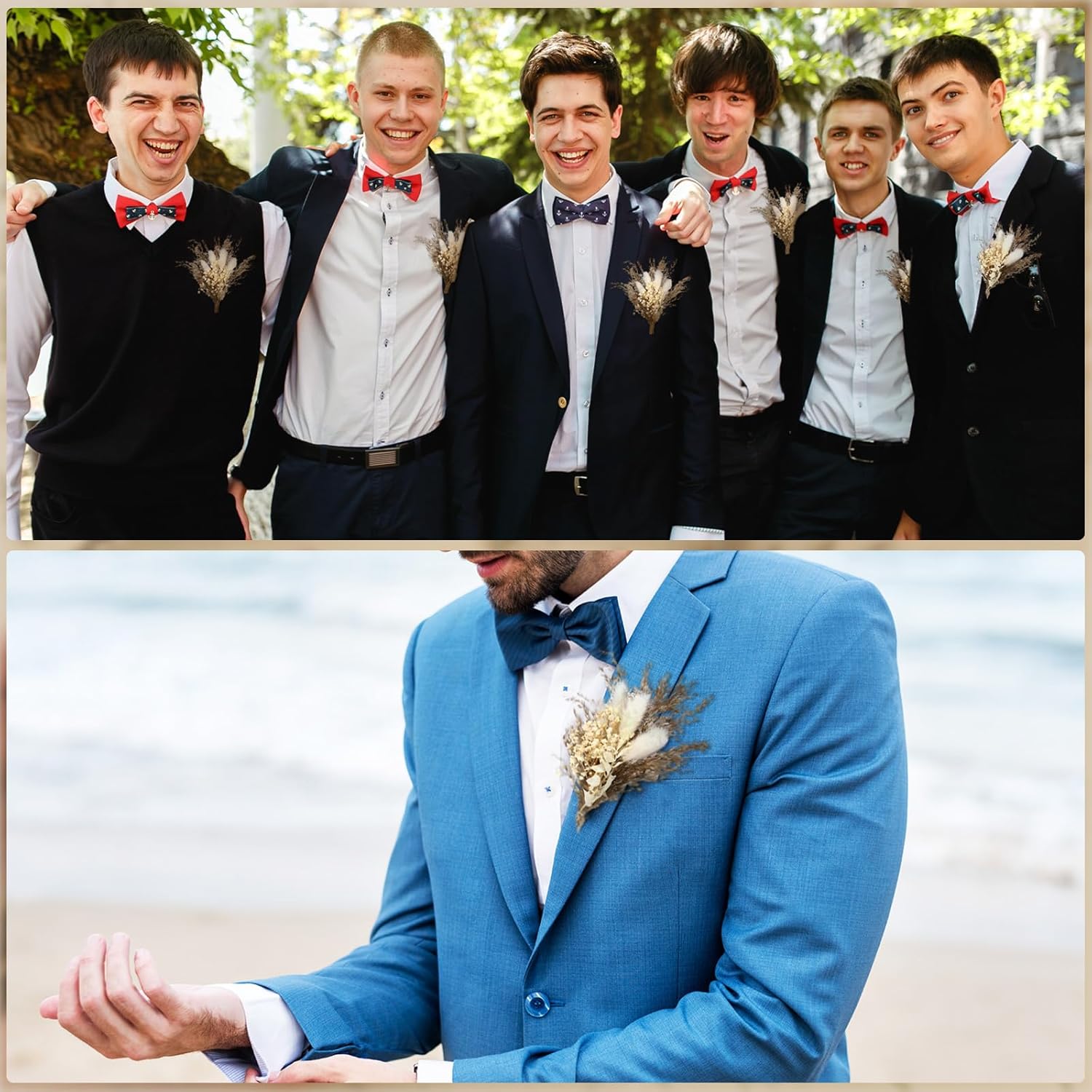 Fabbay 20 Pcs Boho Dried Flower Boutonniere for Men Wedding Accessories