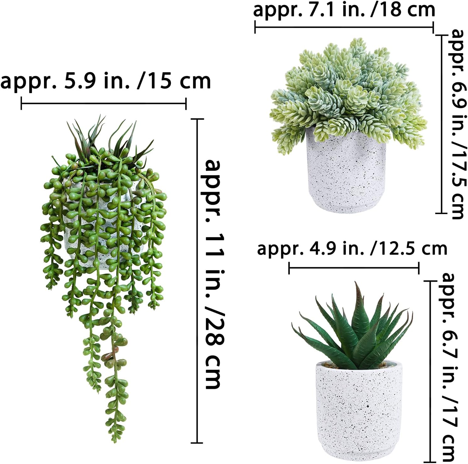 Winlyn Set of 3 Artificial Succulent Plants in White Cement Pots