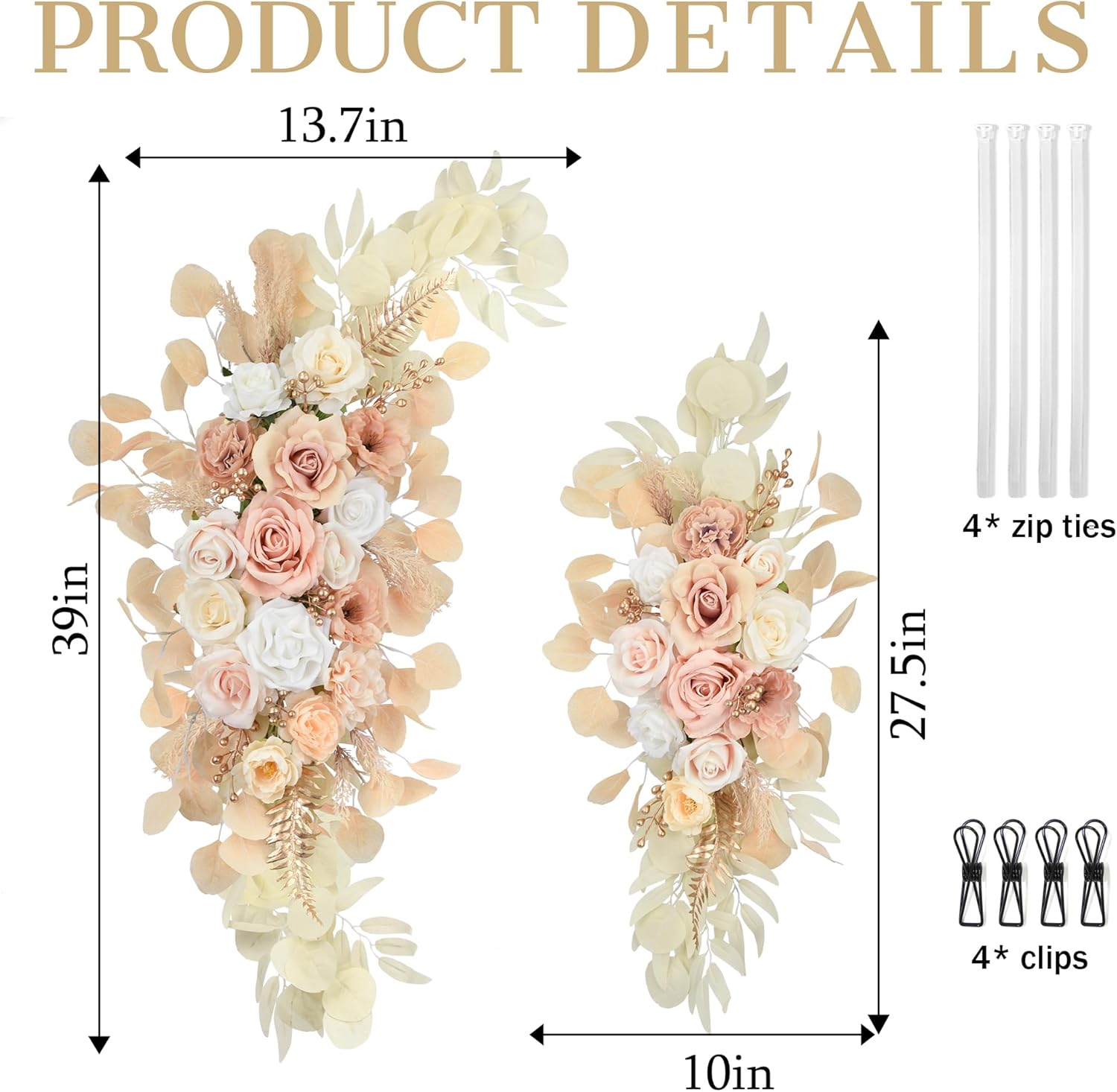 Tings Time Wedding Arch Flowers Set Pack of 2 Beige