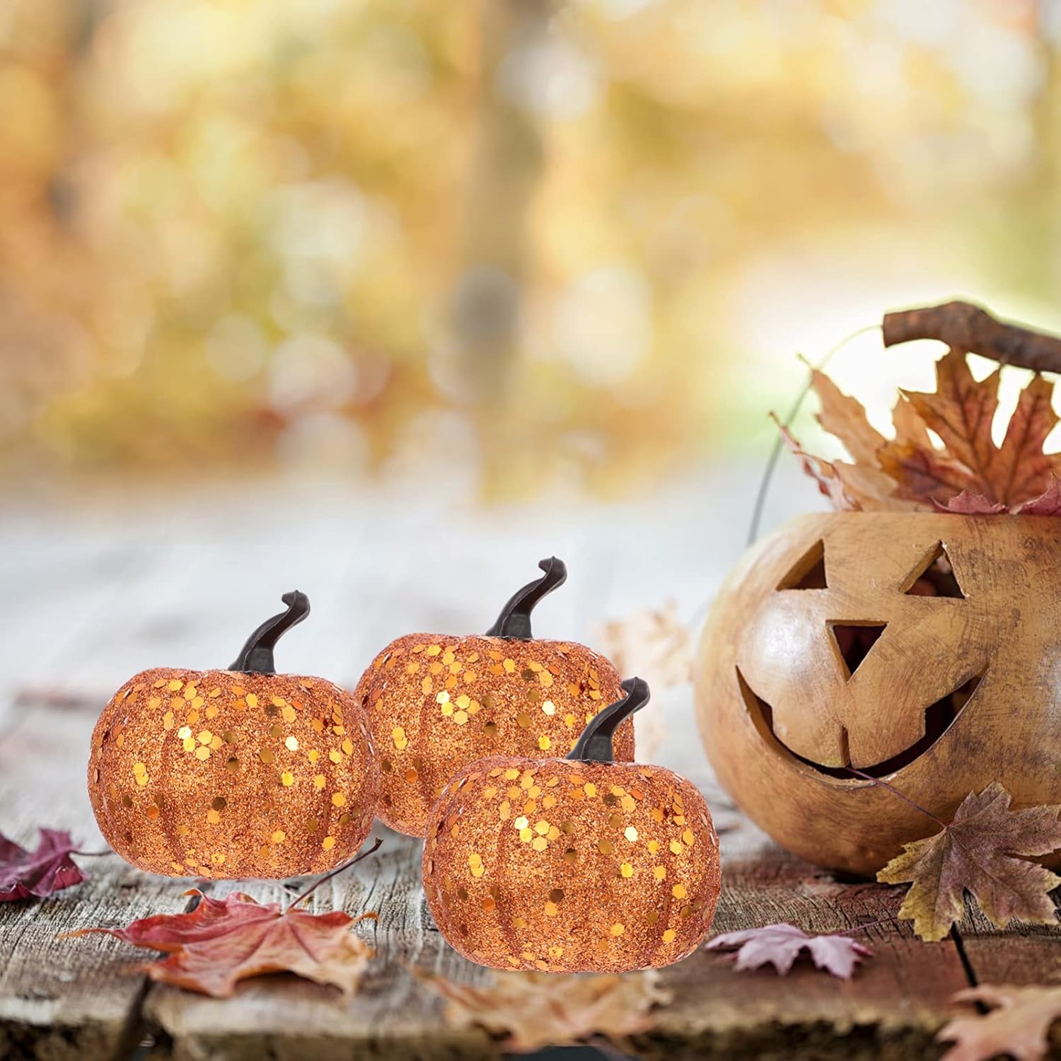 NUOBESTY 10pcs Glitter Foam Pumpkin Artificial Decorations