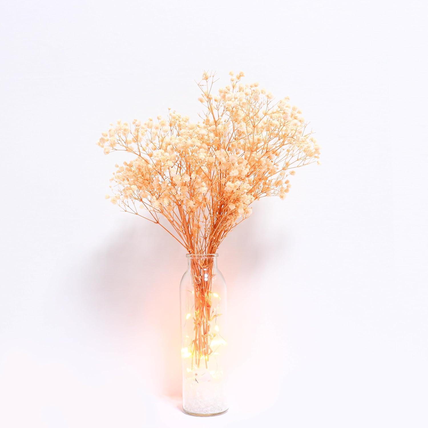 Dried Flowers Babys Breath Bouquet Glass Vase with Artificial Crystals