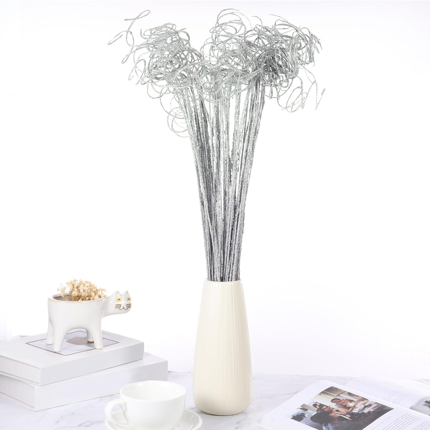 PATIKIL Glitter Curly Branches 60 Pcs Silver